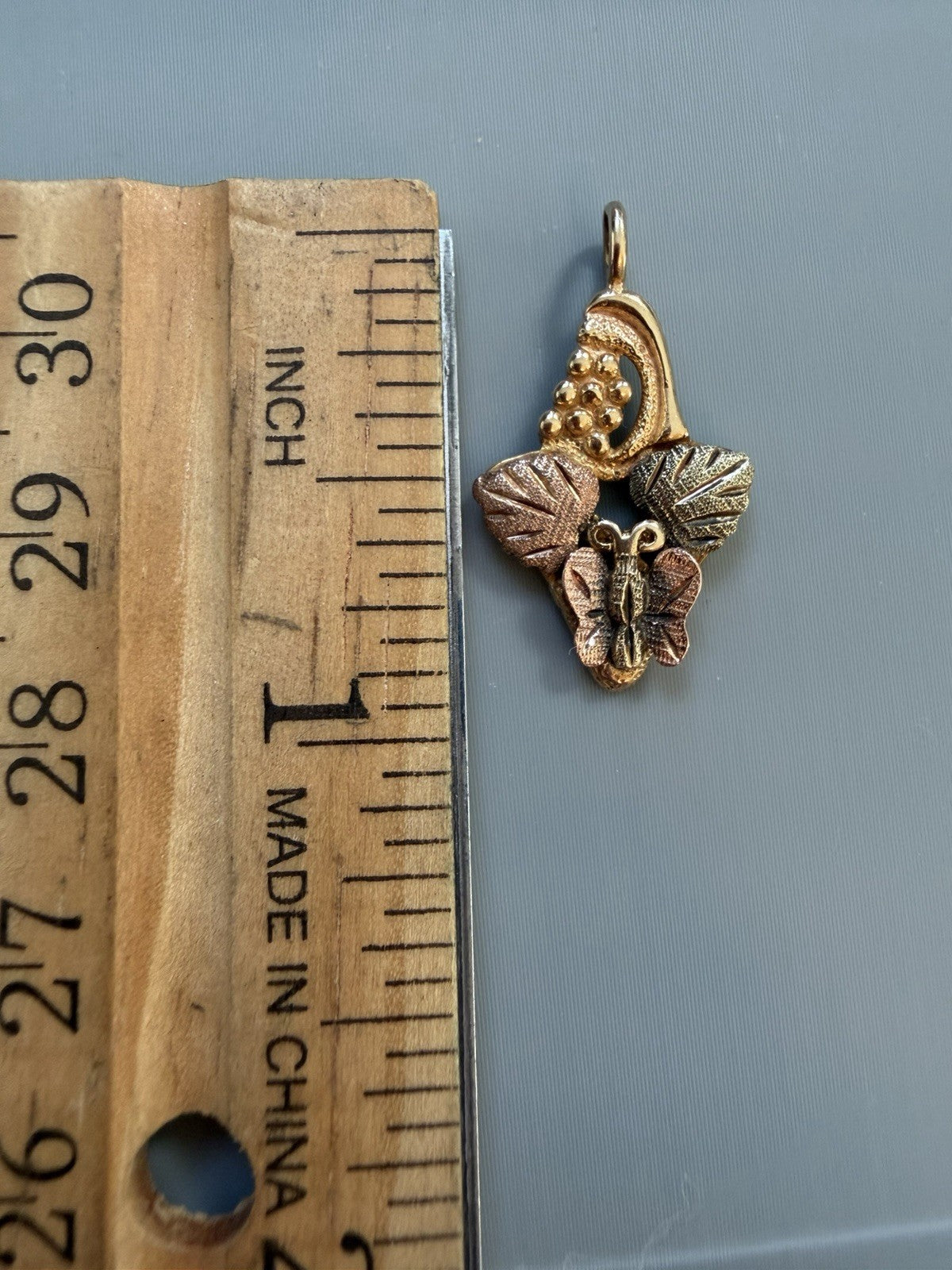 10k Vintage Tri Colored Black Hills Gold Butterfly and leaf PENDANT Or Charm