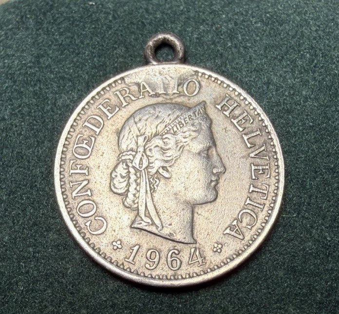 1964 Switzerland 10 Rappen Swiss Coin Pendant Vintage Coin Jewelry Charm