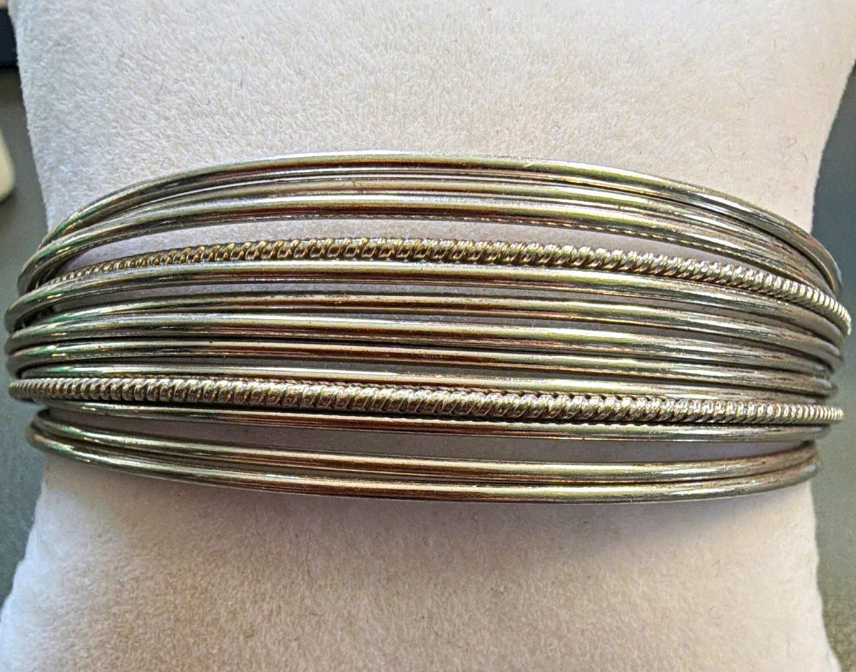 Signed Sterling Silver 925 Multi-Wire Cuff Bangle Bracelet Signed adjustable 7in