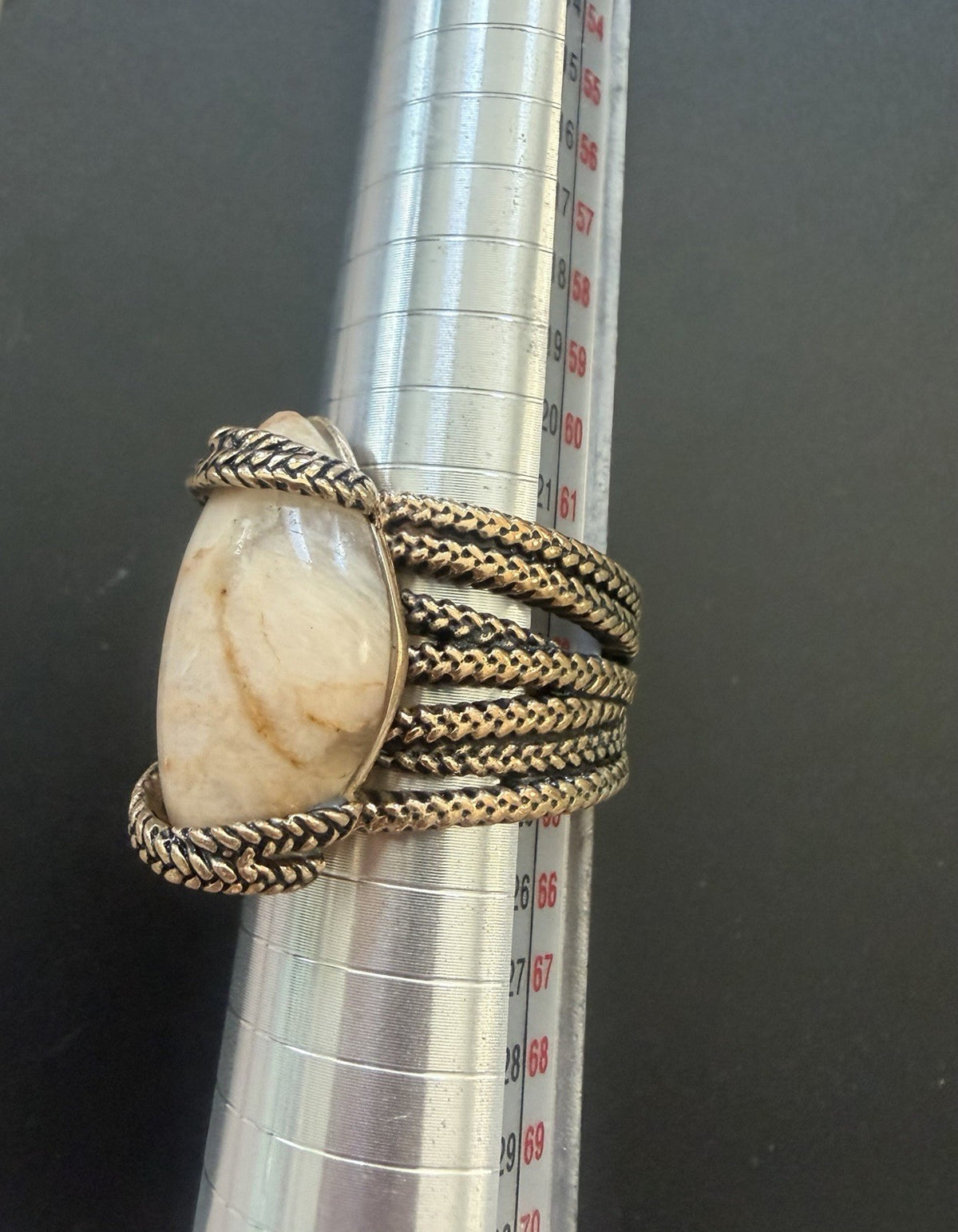Barse Oval Beige Stone braided band Statement Ring Size 9 Bezel Set