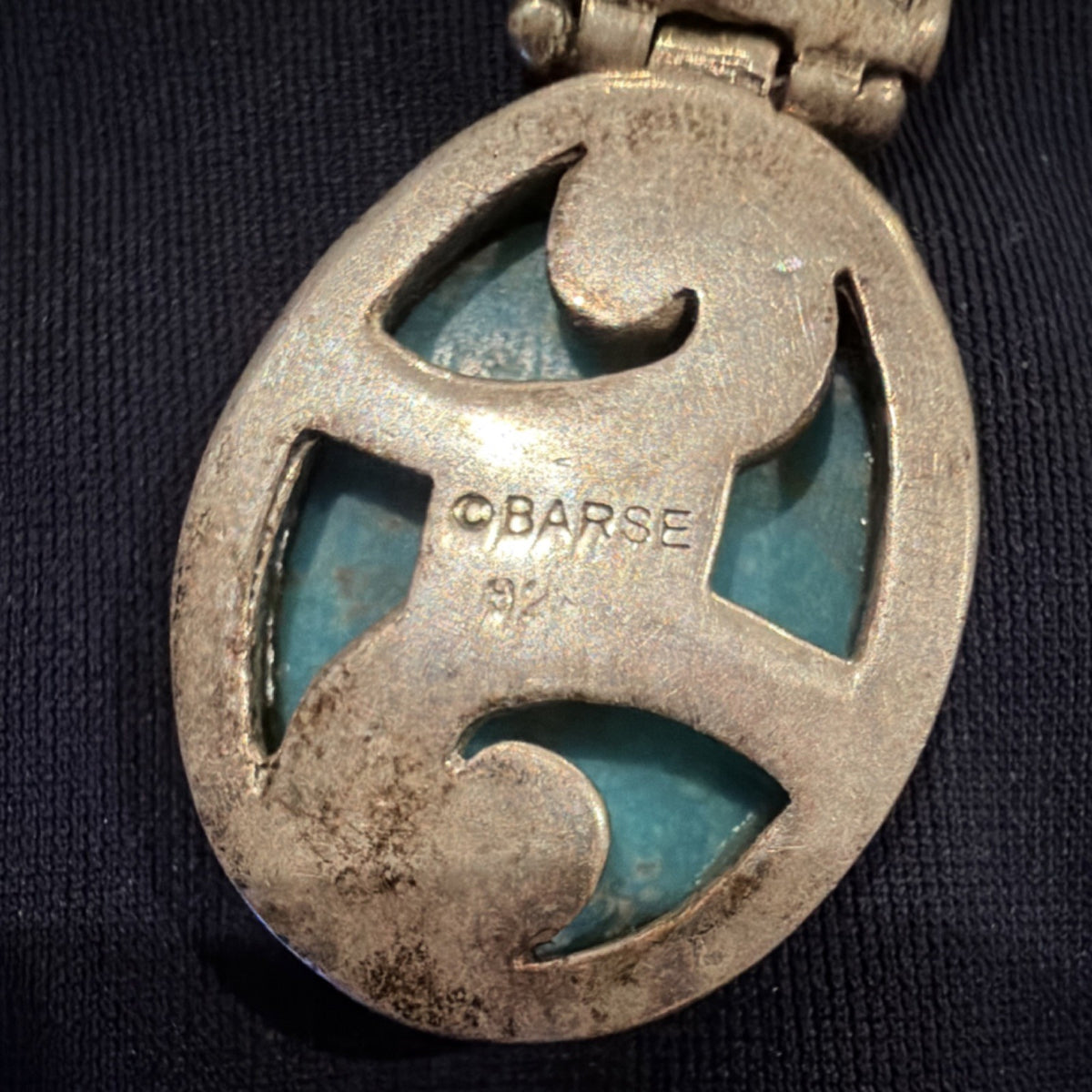 Vintage Barse Sterling Silver 925 Turquoise Oval Pendant Bezel Setting Signed