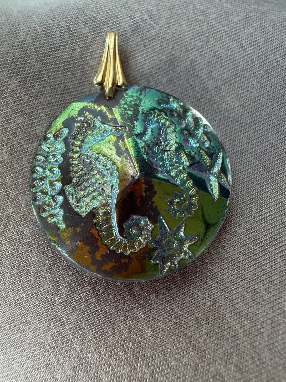 Handmade Dichroic Reverse Seahorse Pendant Necklace Unique Sea life