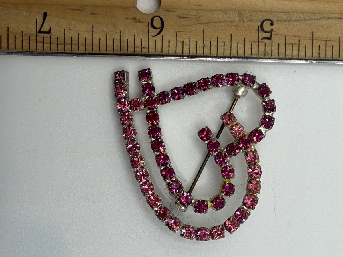 Vintage Y2K Pink Rhinestone Heart Brooch Pin Romantic Coquette Bimbocore Sparkle