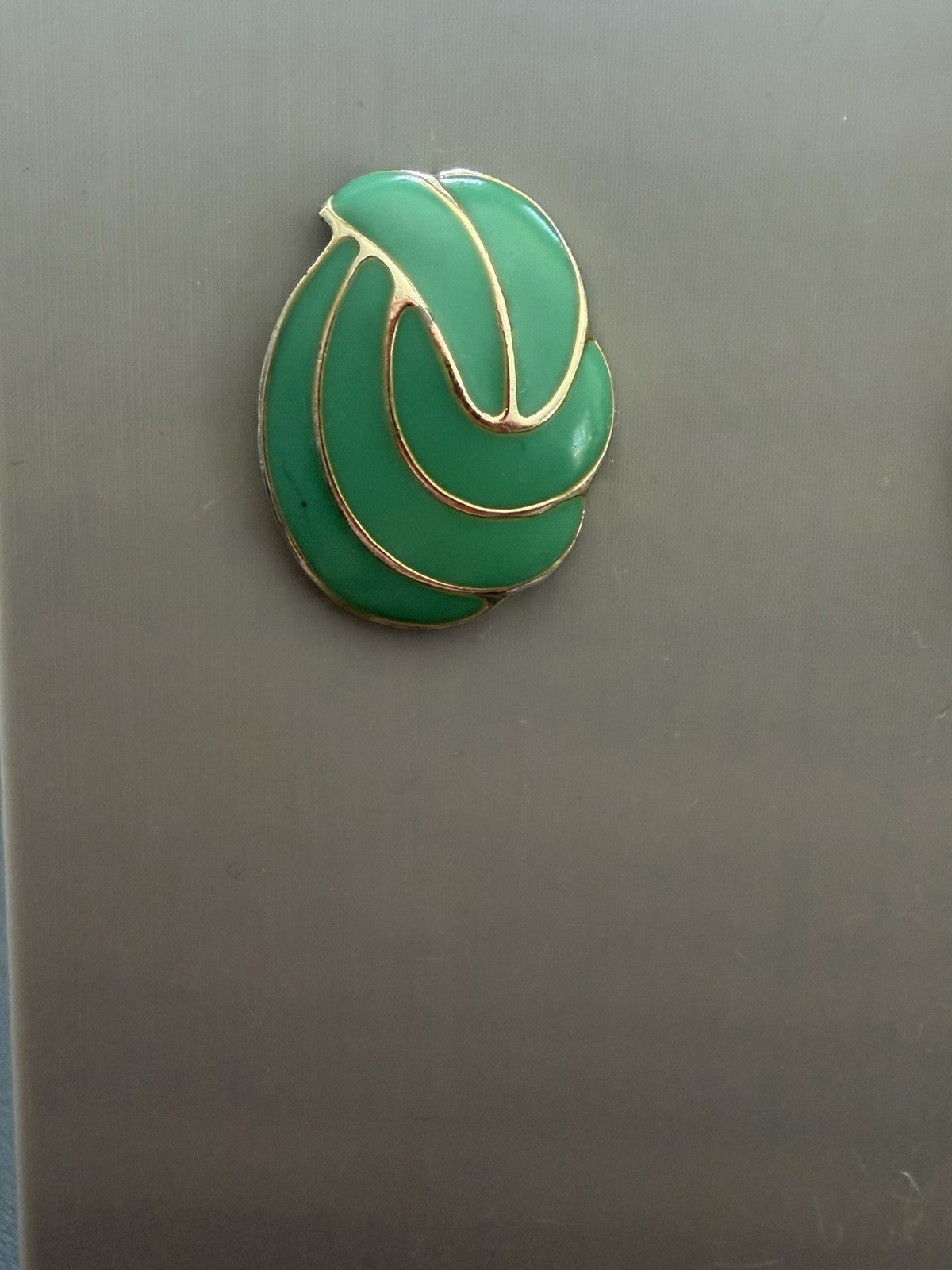 Vintage Green & Gold Tone Plated Swirl Pierced Earrings