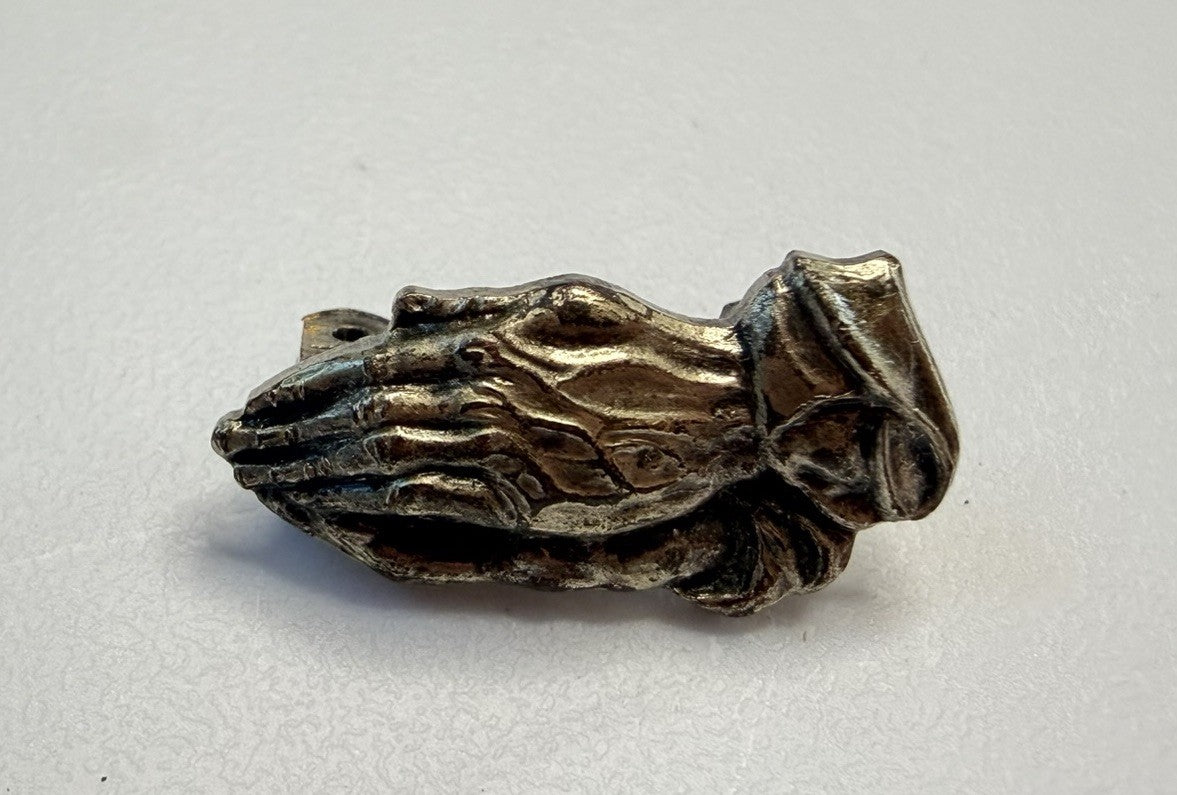 Vintage Silver Religious Praying Hands Lapel Pin Brooch Small Made In USA
