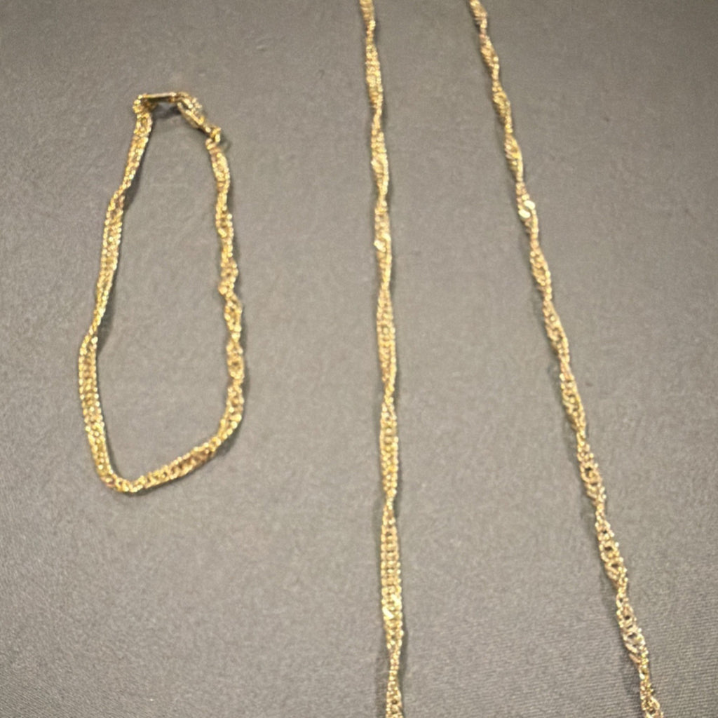 14K Gold Plated Rope Chain Necklace 18in & Bracelet Set Yellow Gold Hook Closure