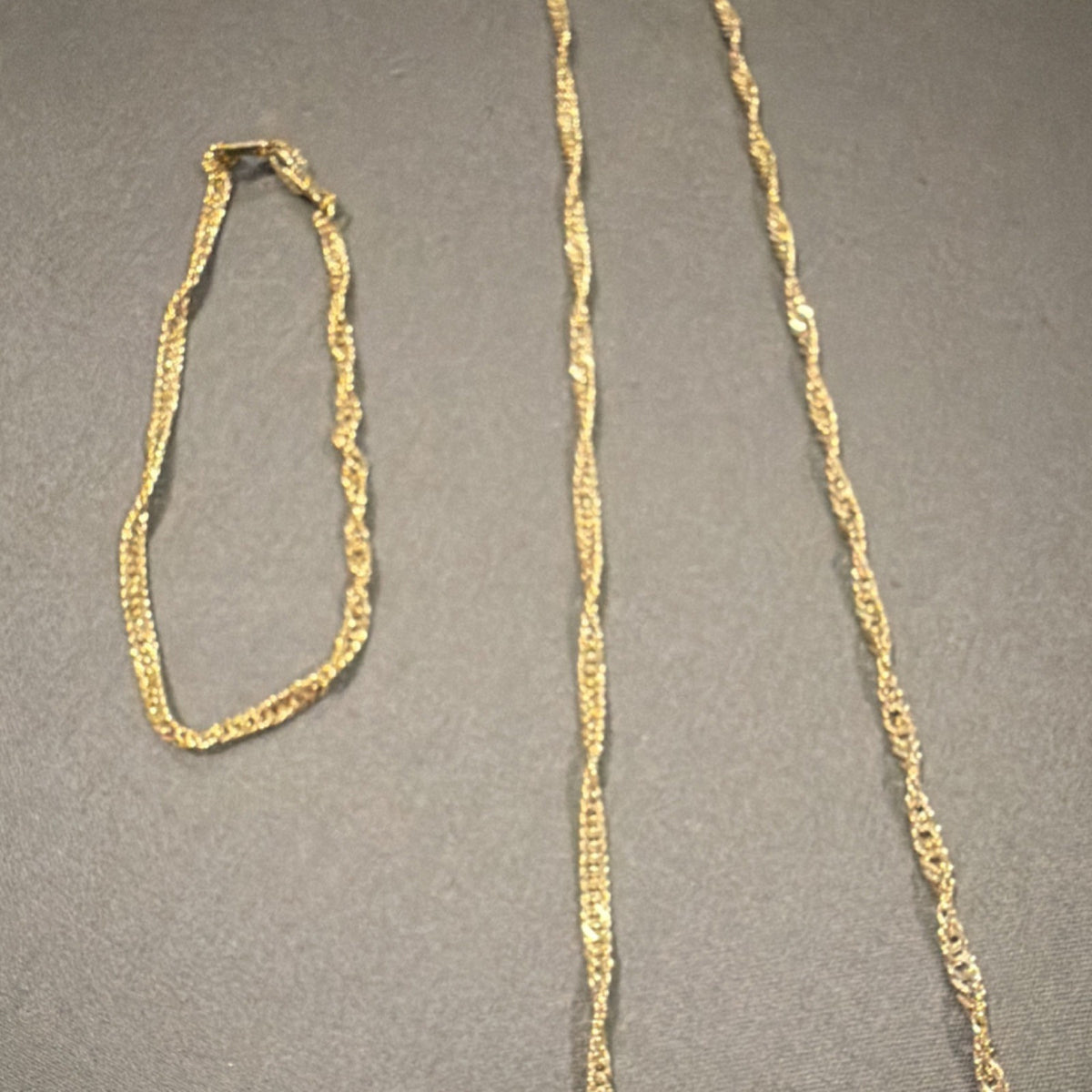 14K Gold Plated Rope Chain Necklace 18in & Bracelet Set Yellow Gold Hook Closure