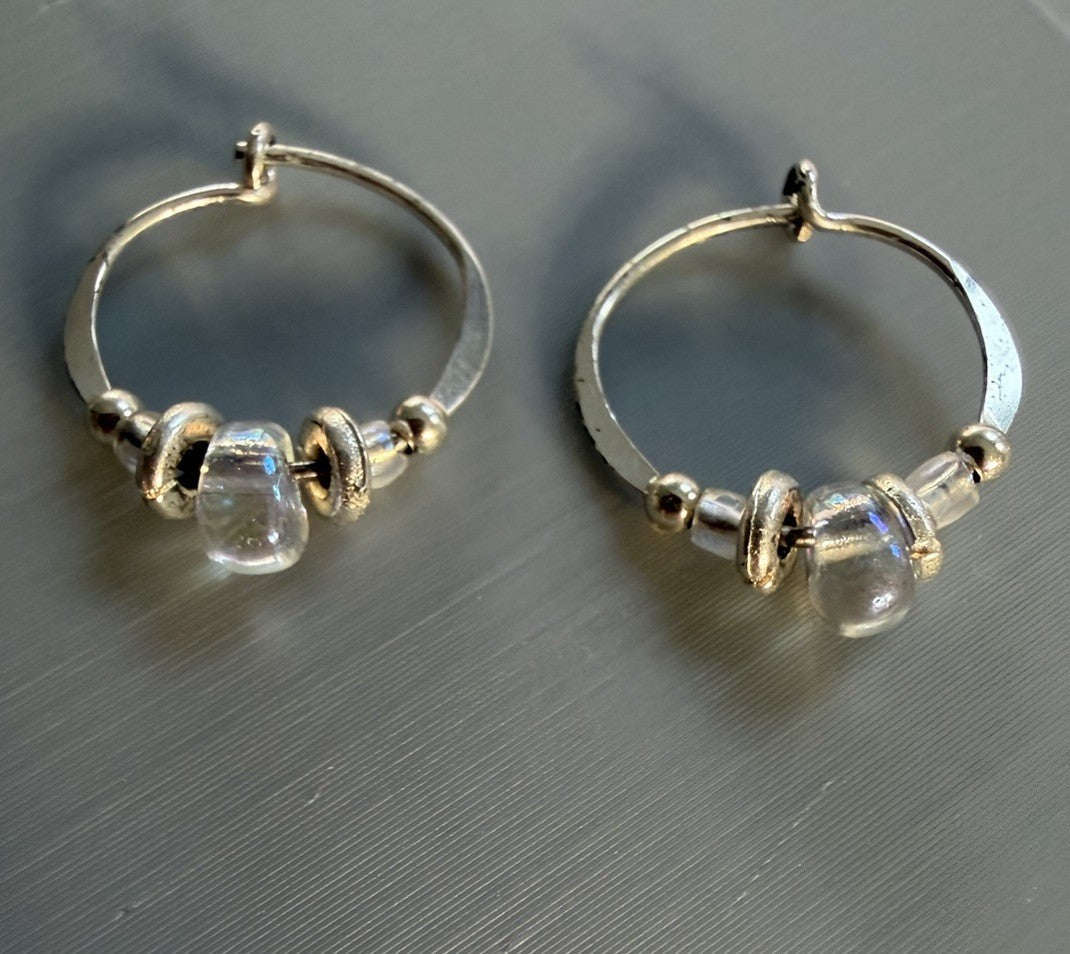 Petite Sterling Silver Gemstone  Hoop Huggie Earrings