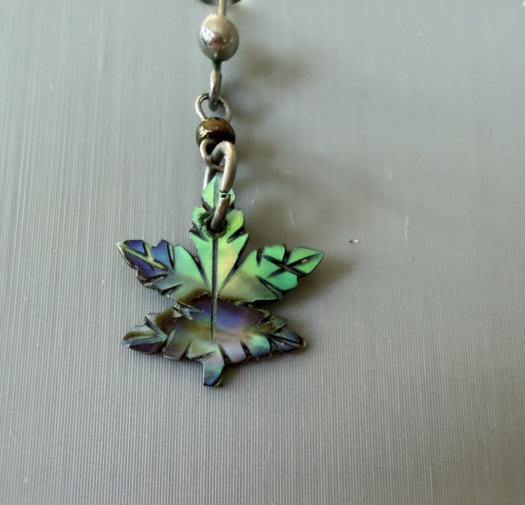 Abalone Maple Leaf Dangle Very Light  Wire Earrings