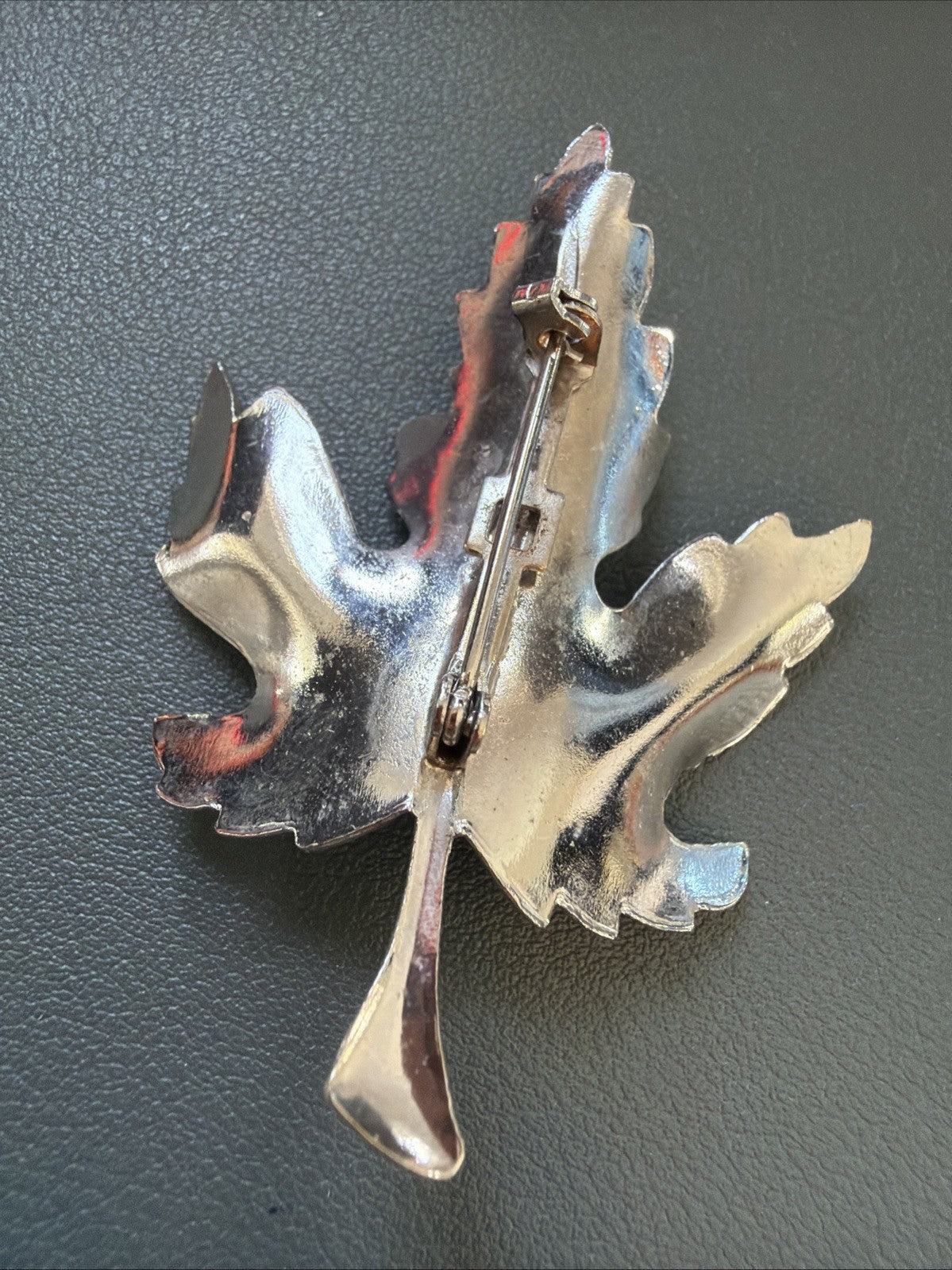 Vintage Maple Leaf Brooch Pin Two-Tone Silver Blue Tone Autumn Jewelry