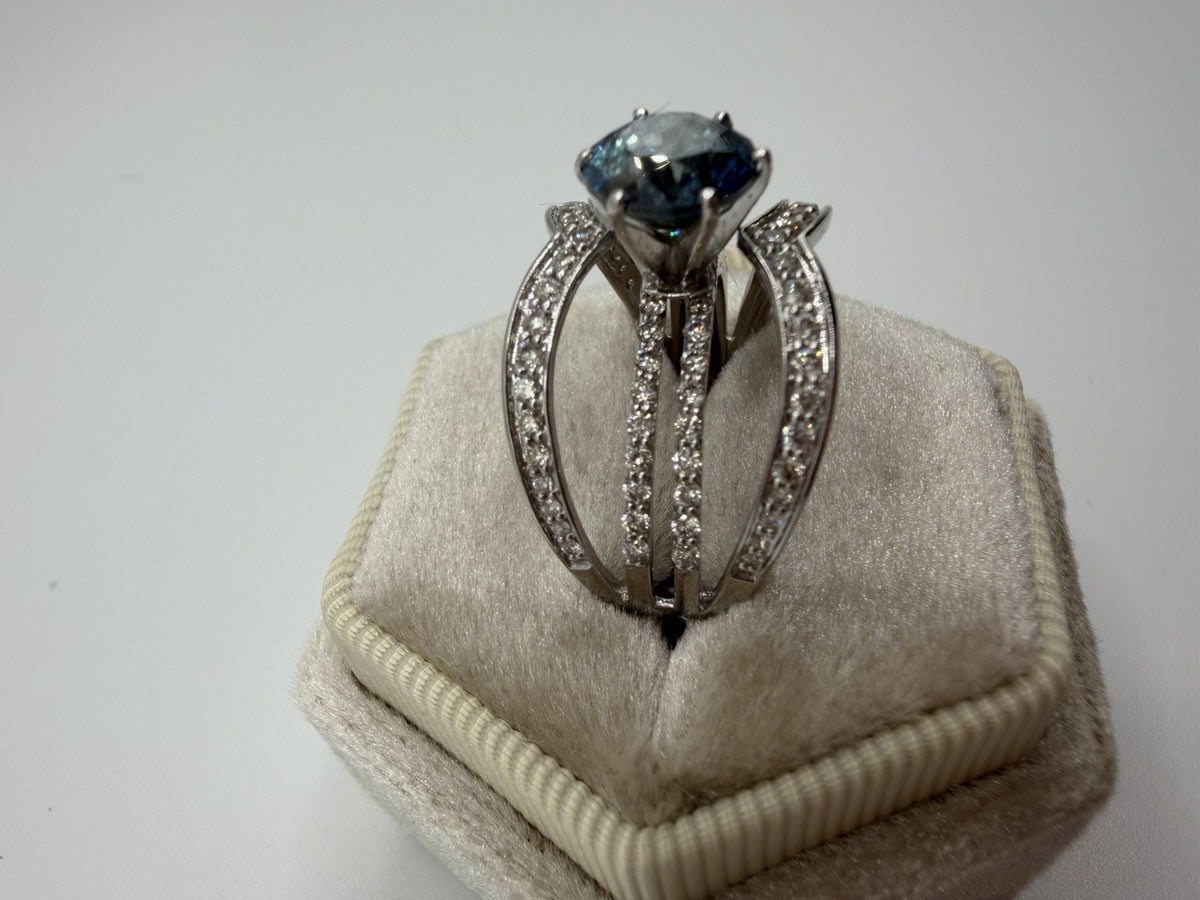 14K White Gold Natural Treated Blue Diamond Ring 2.10 CTW Size 7.5