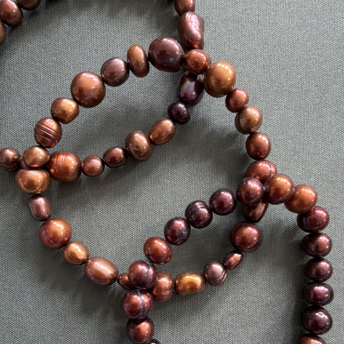 Chocolate/Amber colored Stretch Pearl Bracelet Set of 3 Stackable Round