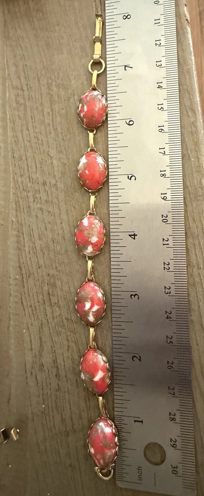 Gold Tone Vintage Oval Glowing Confetti Cab Orange/red/gold Bracelet & Earrings
