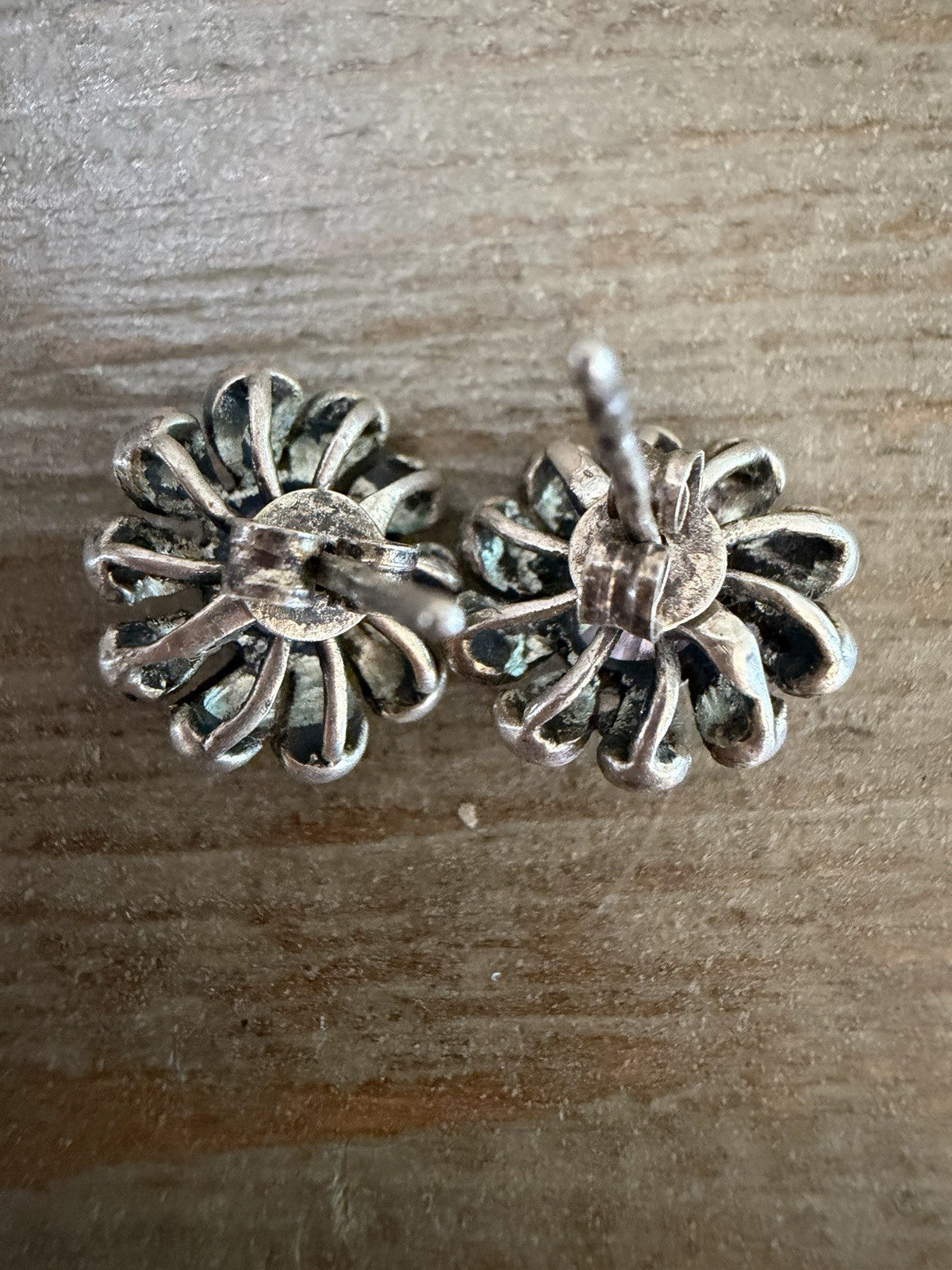 Marcasite Flower Stud Earrings Sterling Daisy Oval Pink Stone Gothic Vintage .5