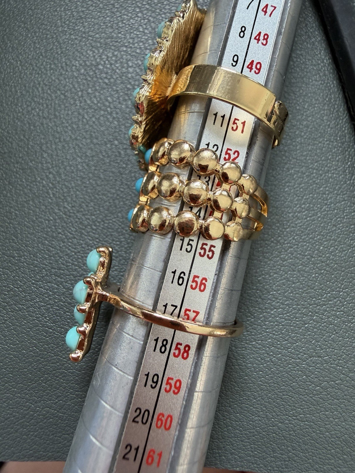 Lot Of 3 Rings Costume Jewelry Gold Toned Turquoise Color Cross Wide Band Native
