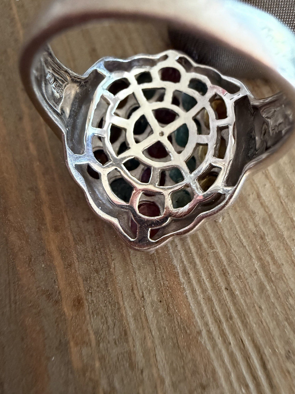 925 Sterling Silver Multi Color Tourmaline Cluster Cocktail Ring QJ Sz 10.75-11