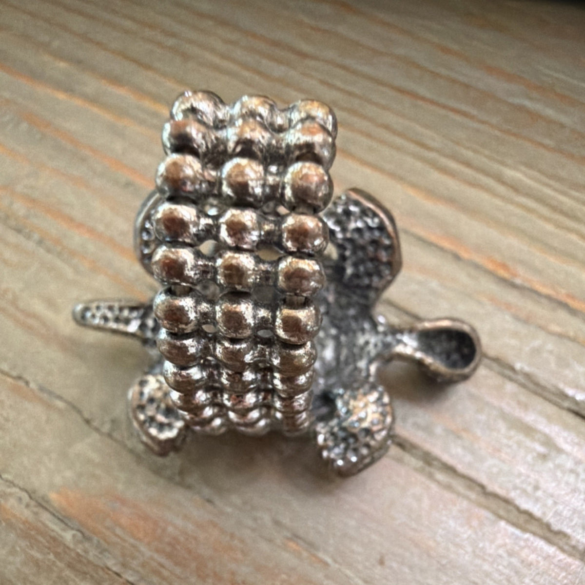 Silver Tone Turtle Statement Ring Size 7 Pink Crystal Stretch Animal Style