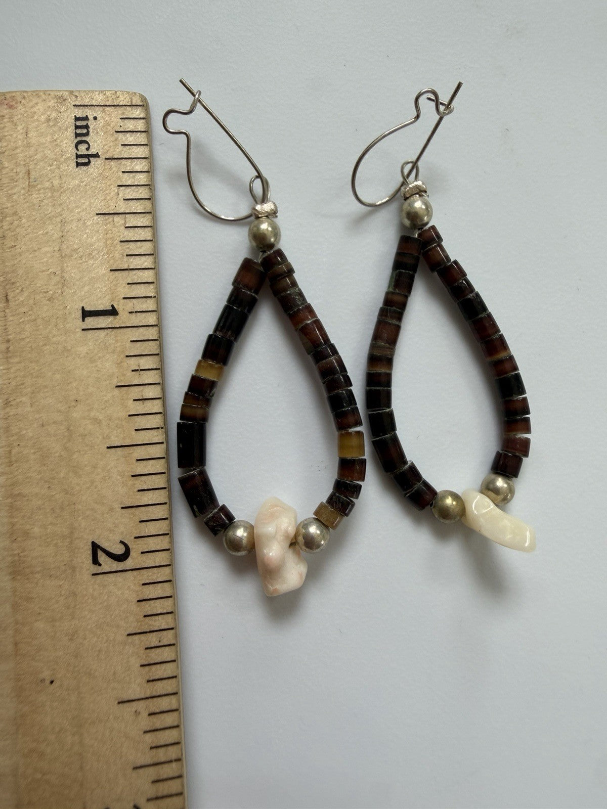 Vintage Fetish Southwestern Teardrop Earrings Heishi Bead Loop Navajo Zuni Style