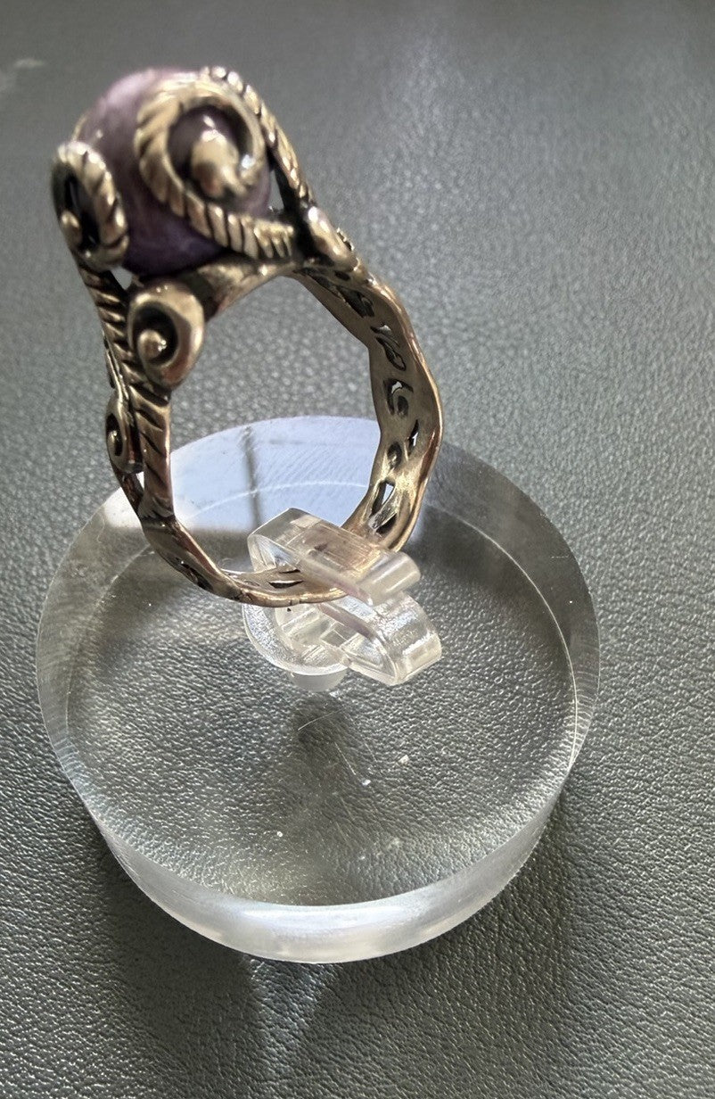 Carolyn Pollack Relios Scrollwork Sterling Silver Charoite Ball Bead Ring Sz 5
