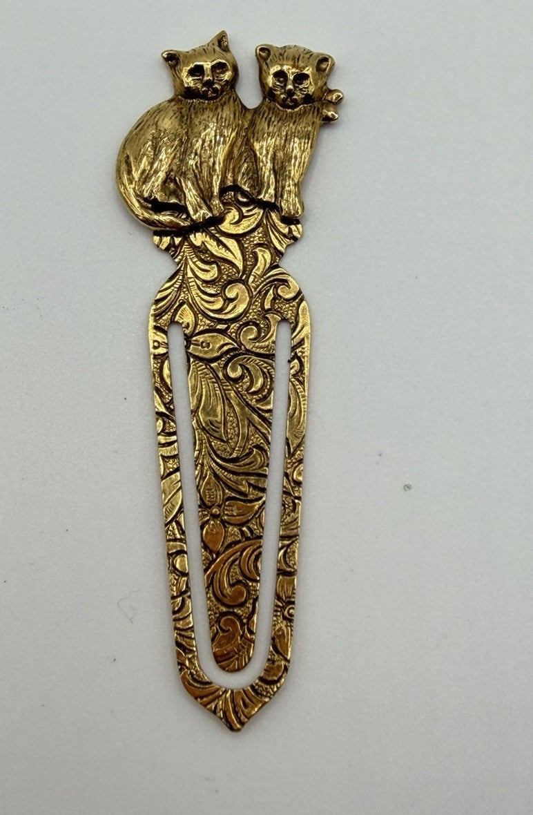Vintage Ornate Gold Tone Two Cats Book Mark