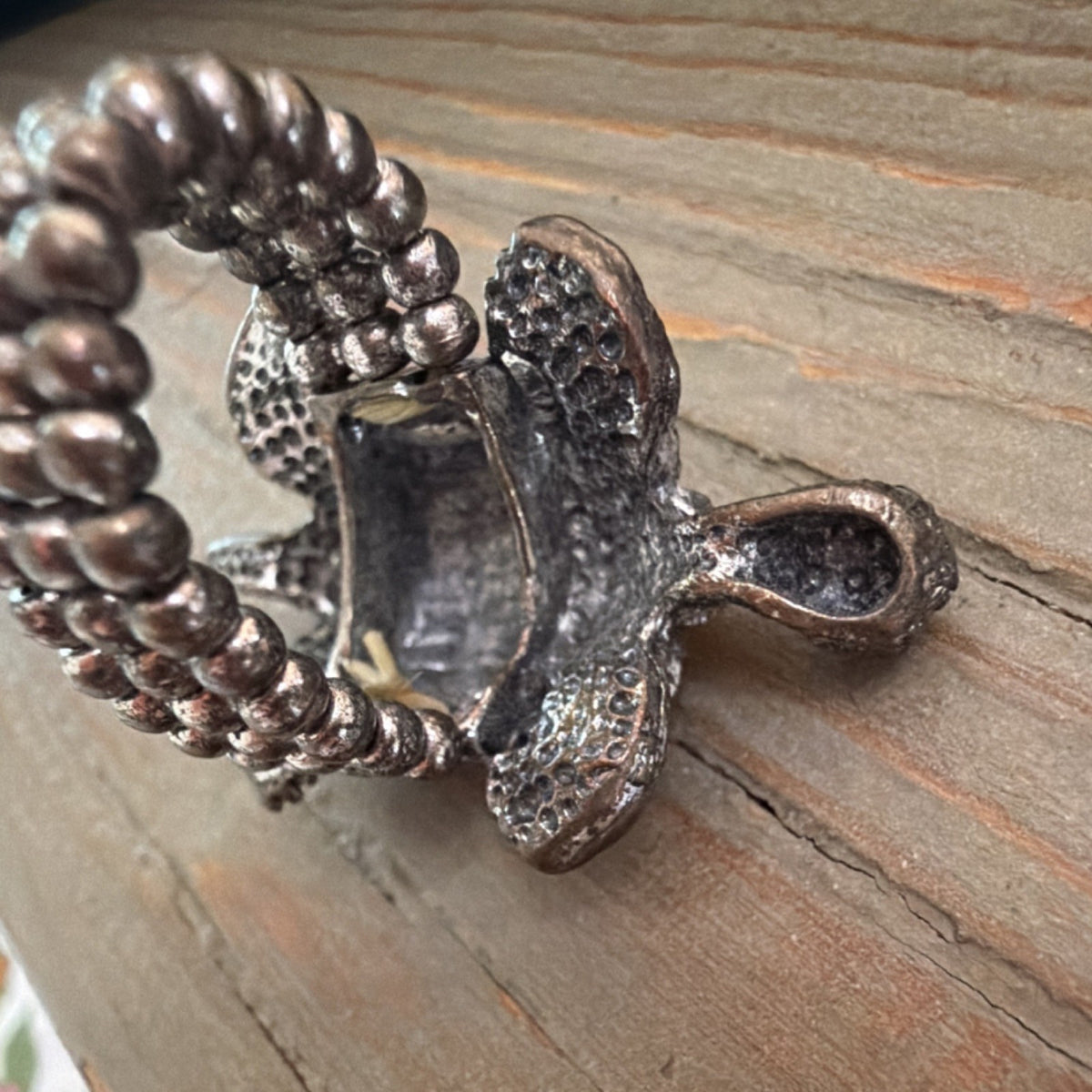 Silver Tone Turtle Statement Ring Size 7 Pink Crystal Stretch Animal Style