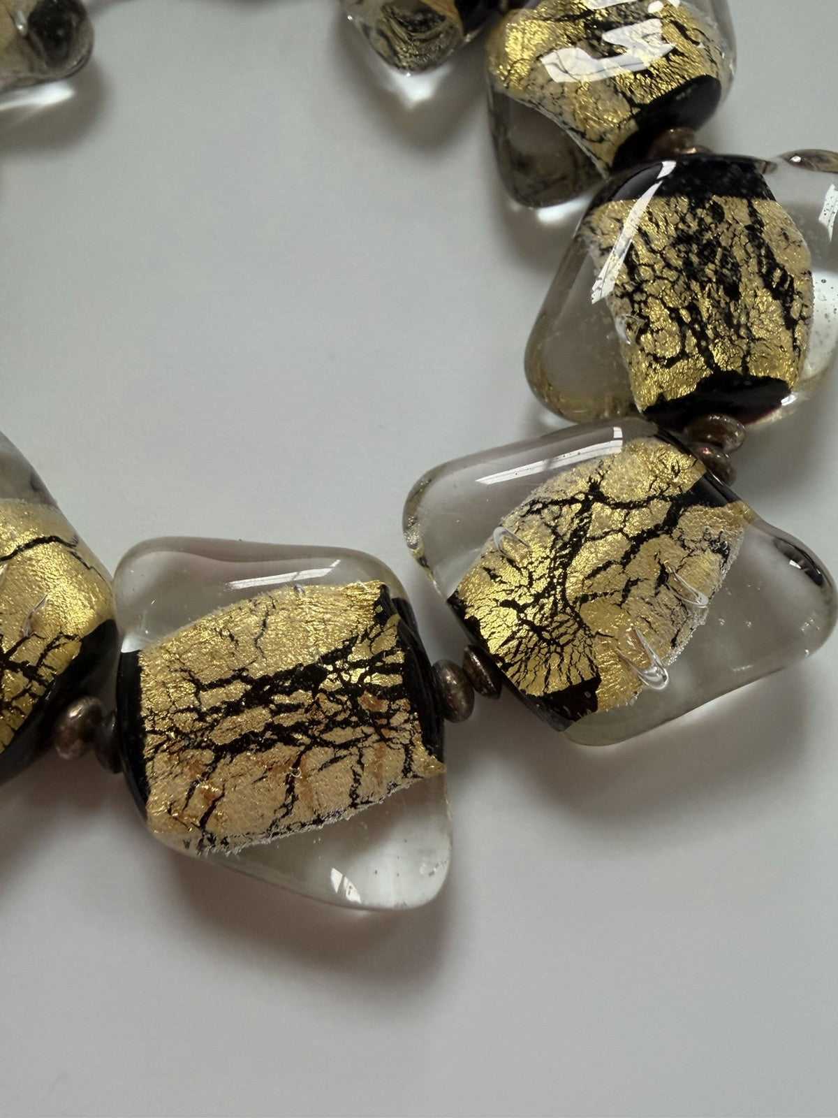 Vintage Sterling Silver Bracelet Dichroic Fused Glass Links Black And Gold