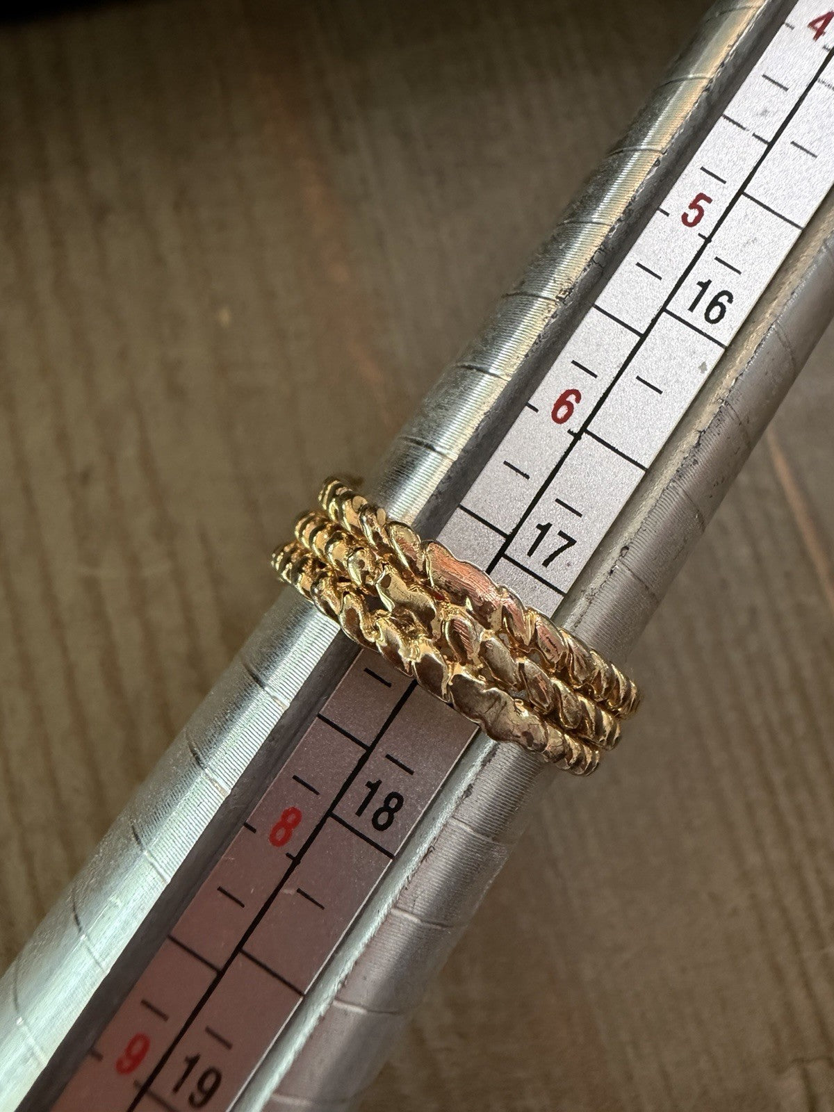  Gold toned Ring with  Blue Gemstones Rope Design, Size 7