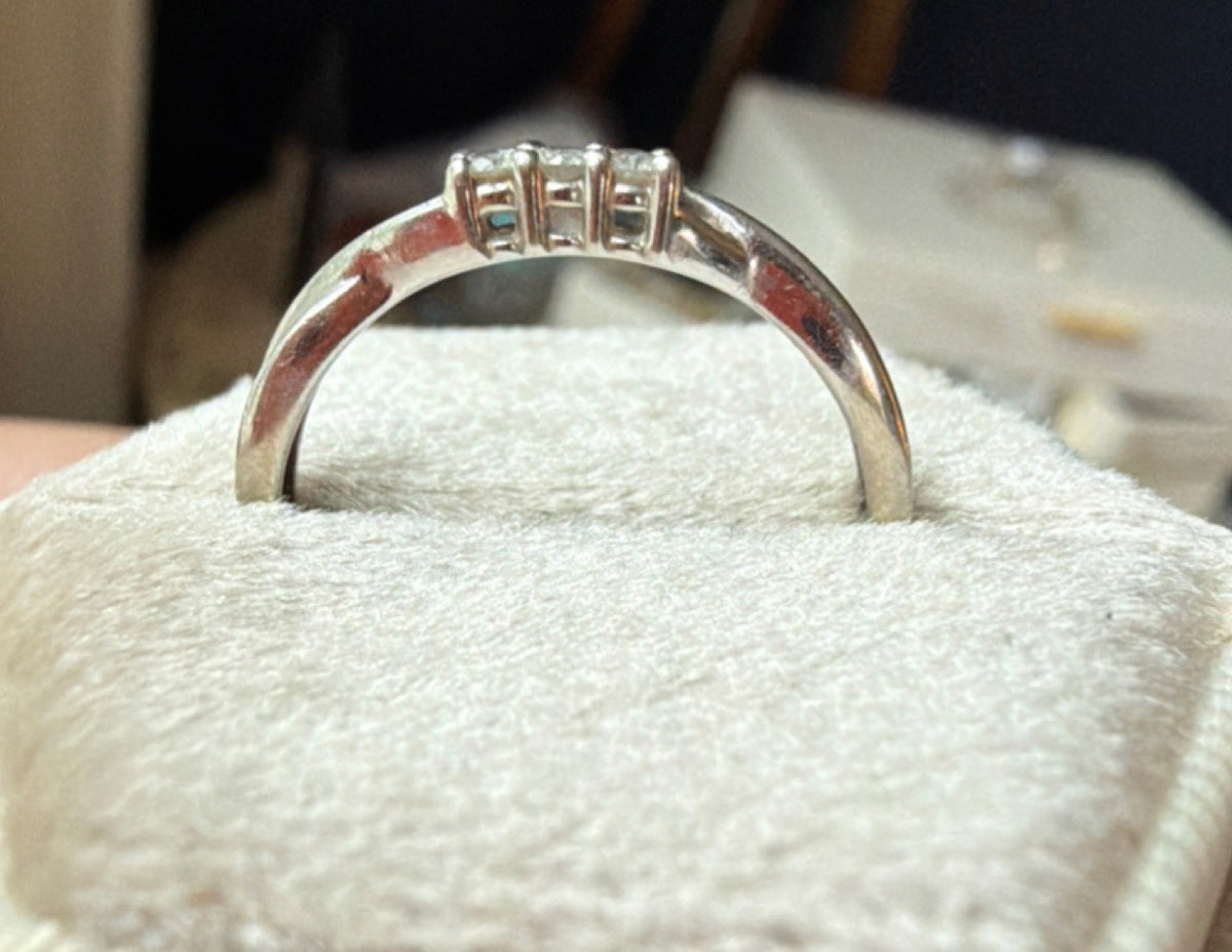 10K White Gold 3 Round Natural Diamond Ring Size 7  simple stacking Band, Signed
