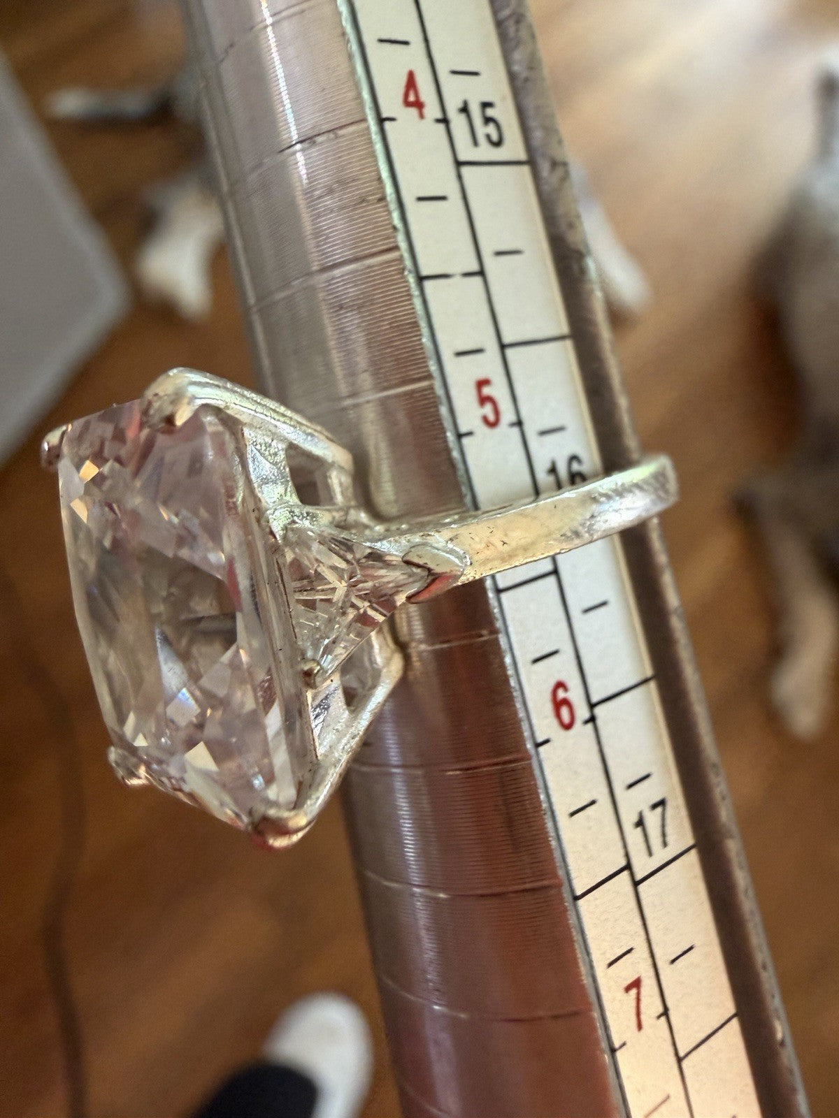 Sterling Silver 925 Ring with Large Clear Cushion Stone Statement Solitaire 5.25