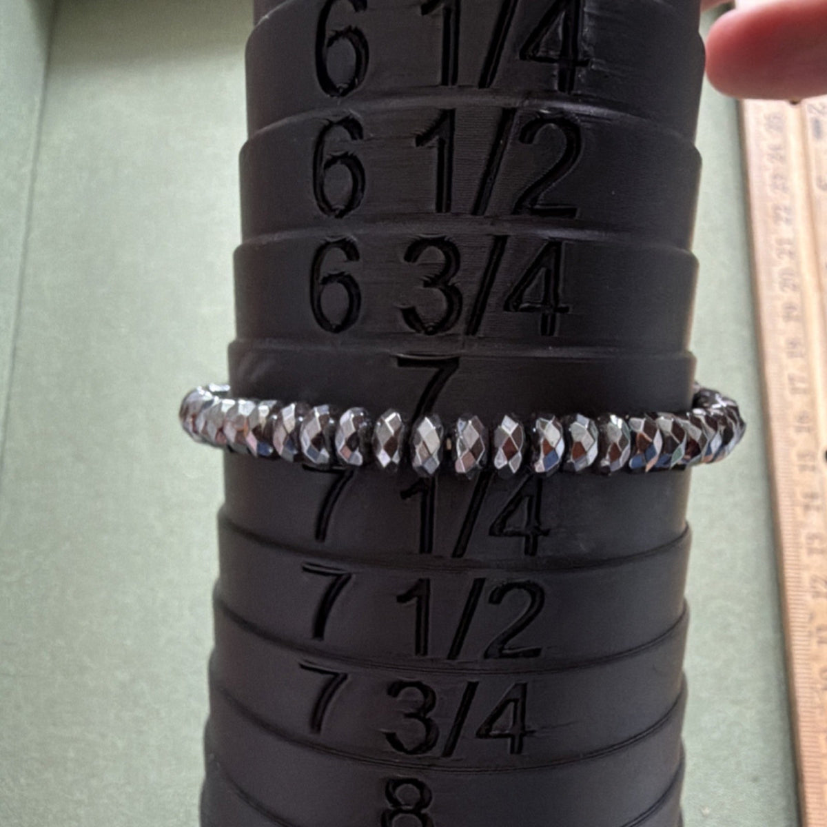 Hematite Stretch Bracelet with large Pearl White  Accent 7" 