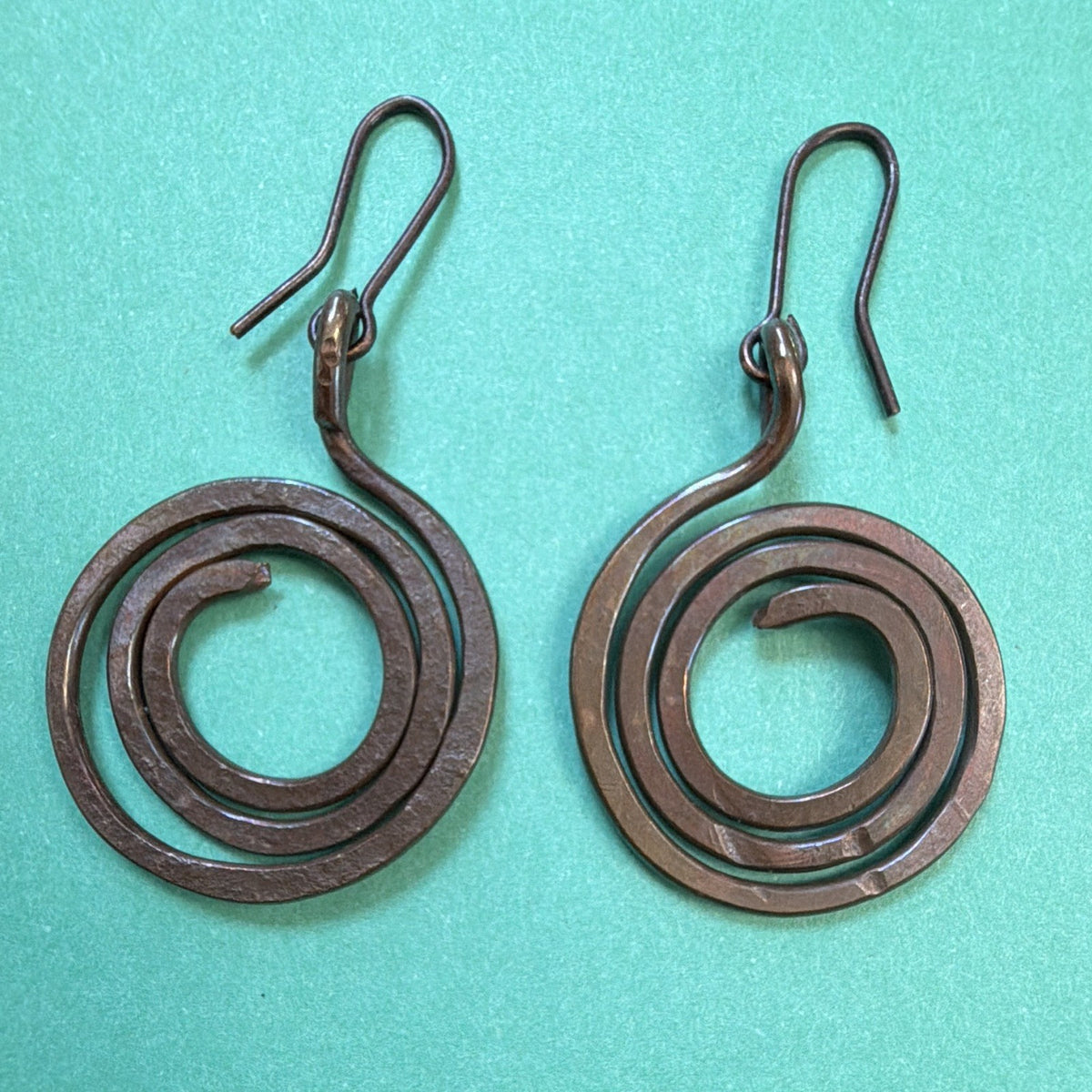 Copper (see note) Spiral Dangle Drop Earrings Hook Closure No Stone 1.25in 6g