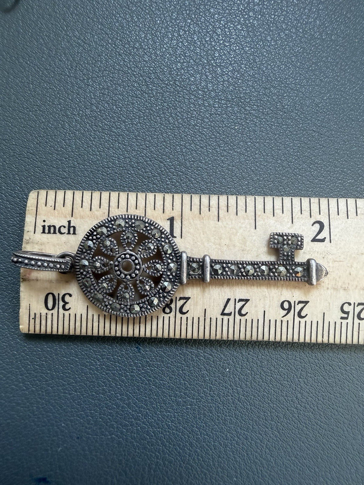 Signed CFJ Collins Sterling 925 Marcasite Ornate Skeleton Key Beautiful Pendant