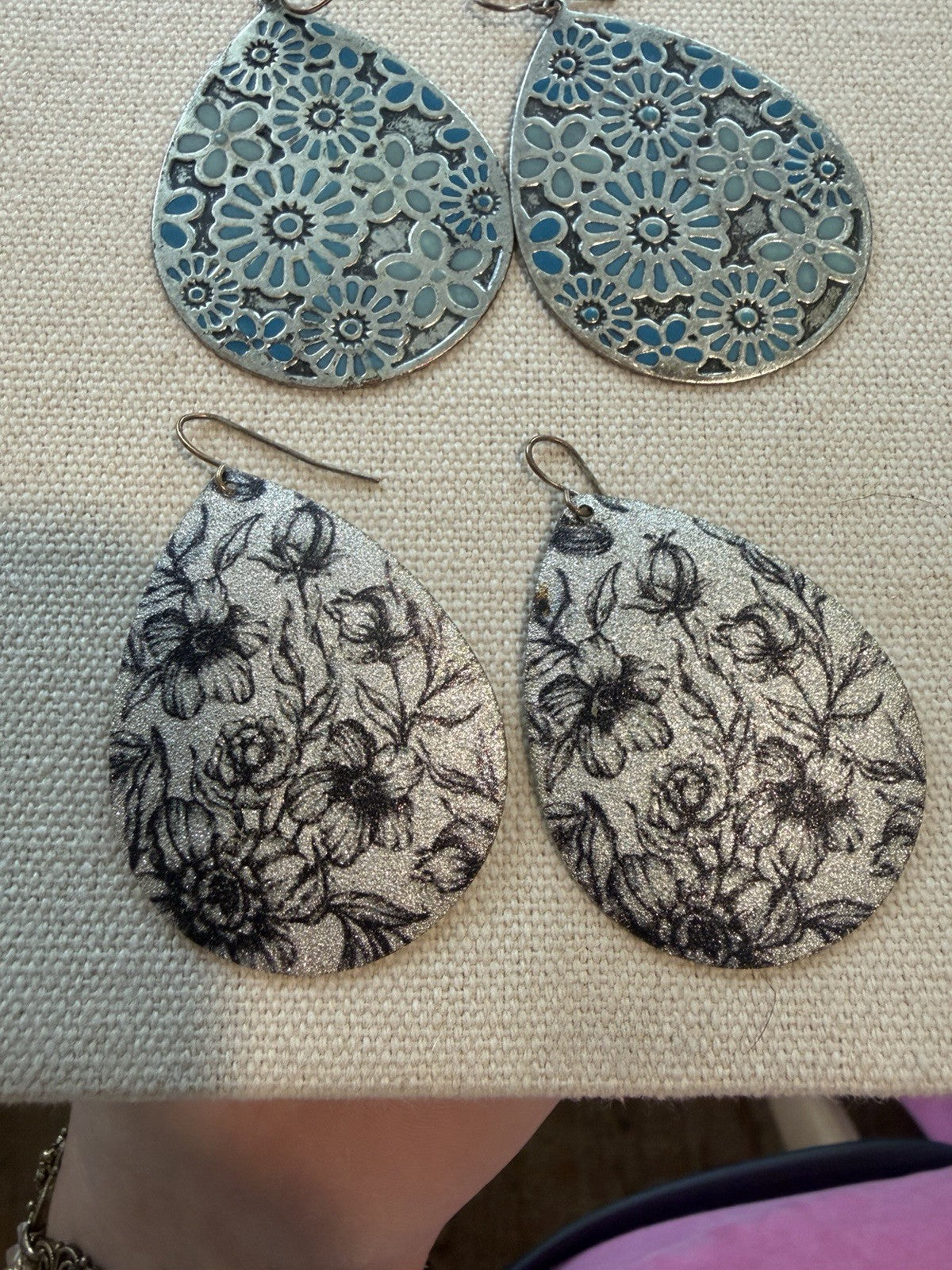 3 Pairs Boho Statement Dangle Earrings Floral Enamel Filigree Teardrop Lot