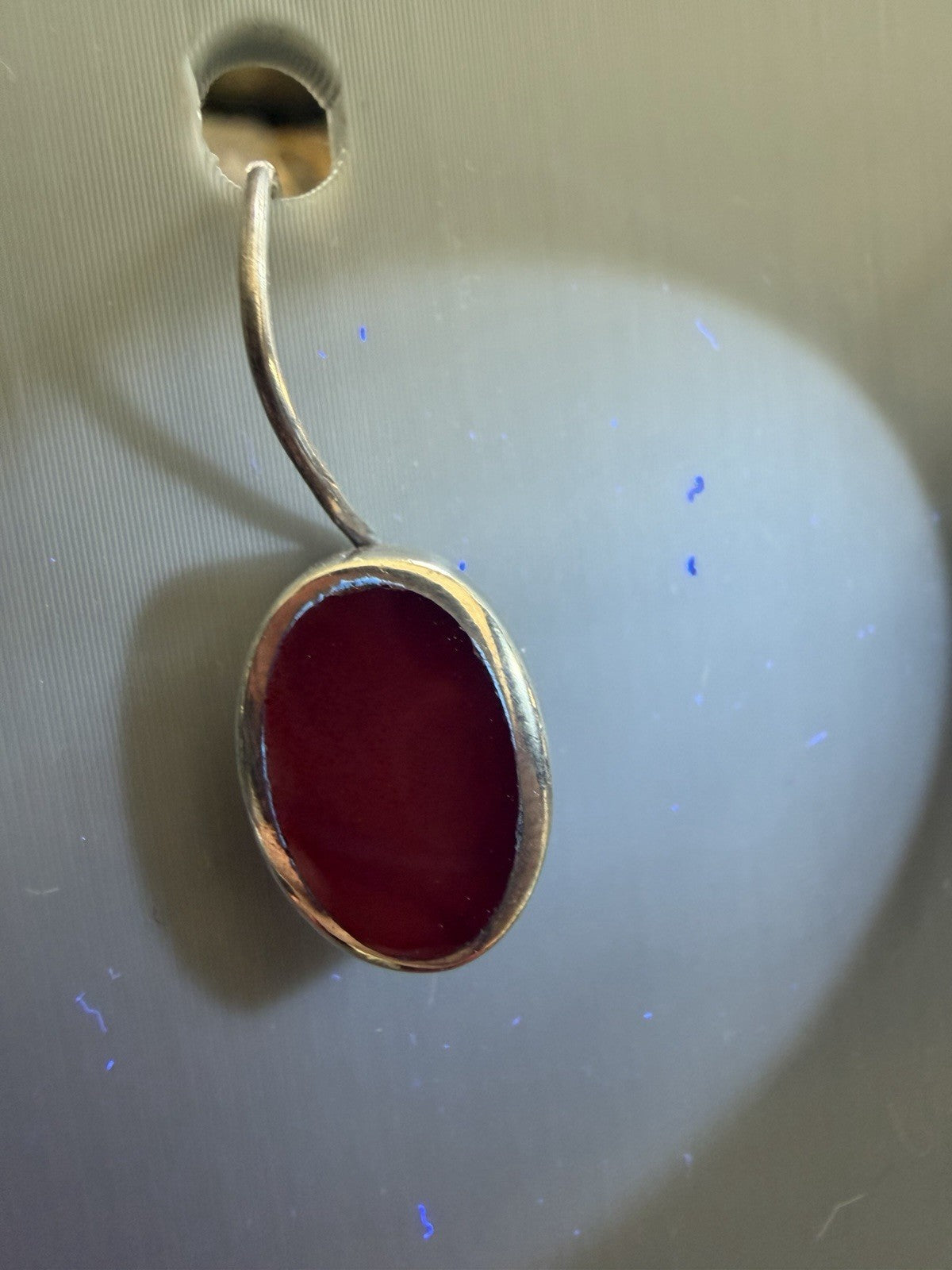 Vintage Sterling Silver 925 Dark Wine Red Agate (?) Stone Hook Earrings