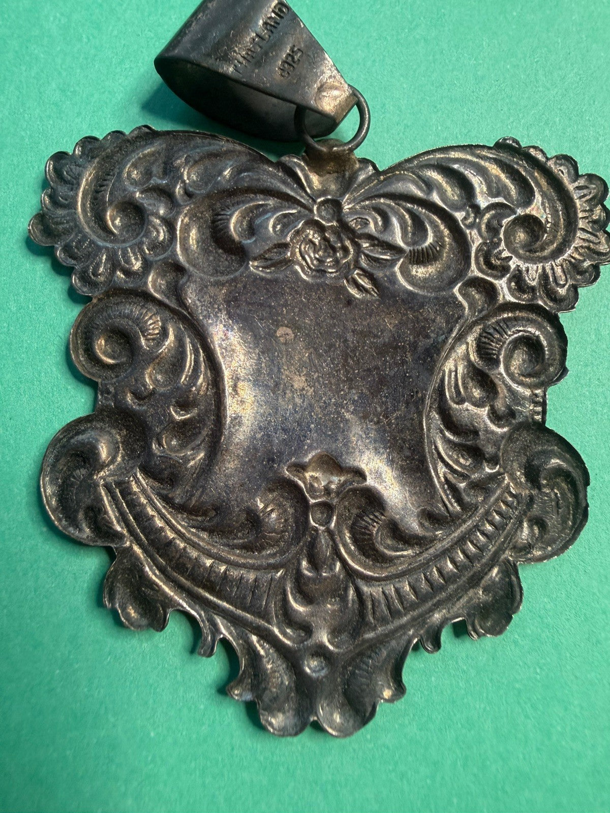 Vintage Beautiful Ornate Luggage Tag Pendant Sterling Silver 925