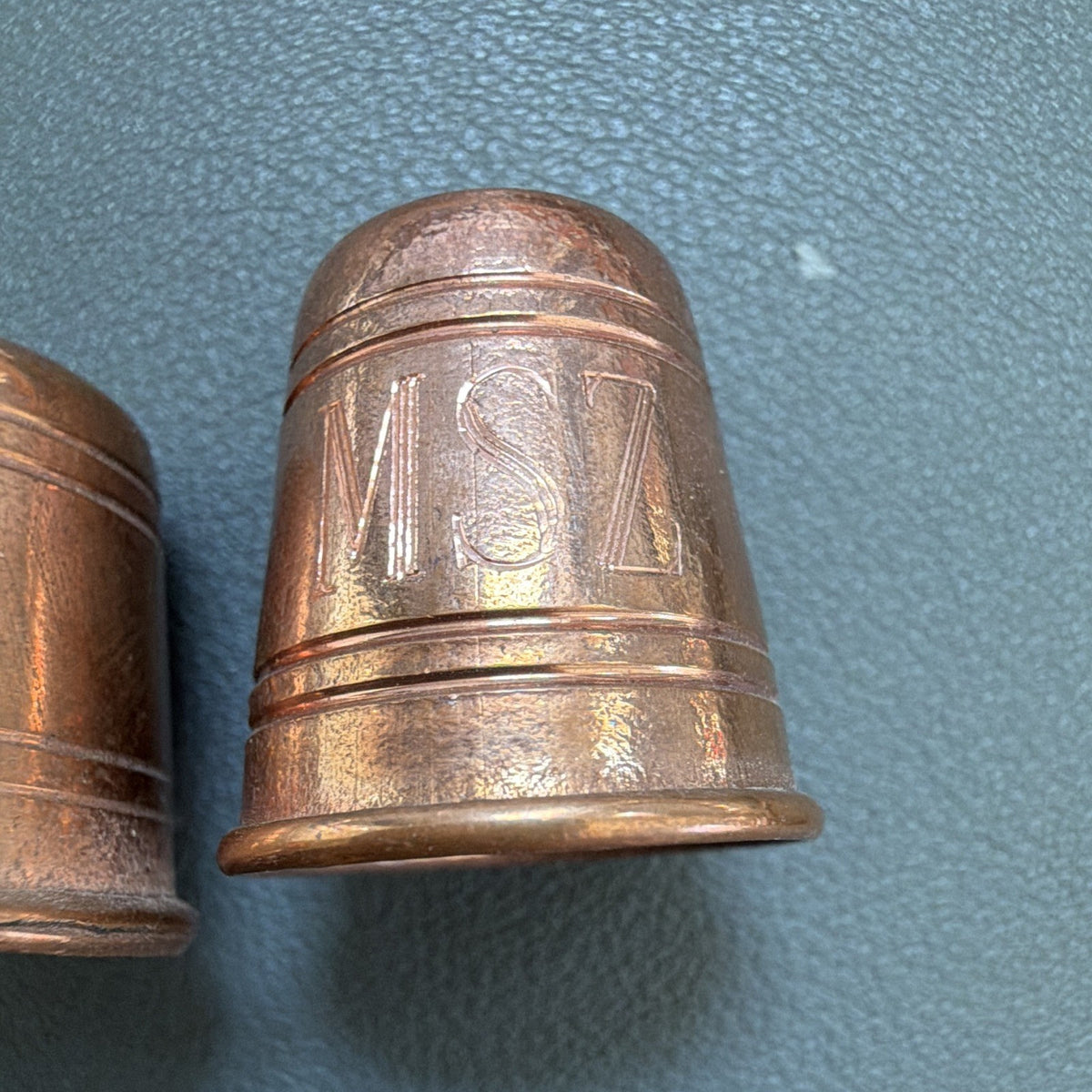 MSZ Pair of Copper Thimbles w/ Monogram Engraving Made in Italy Collectible