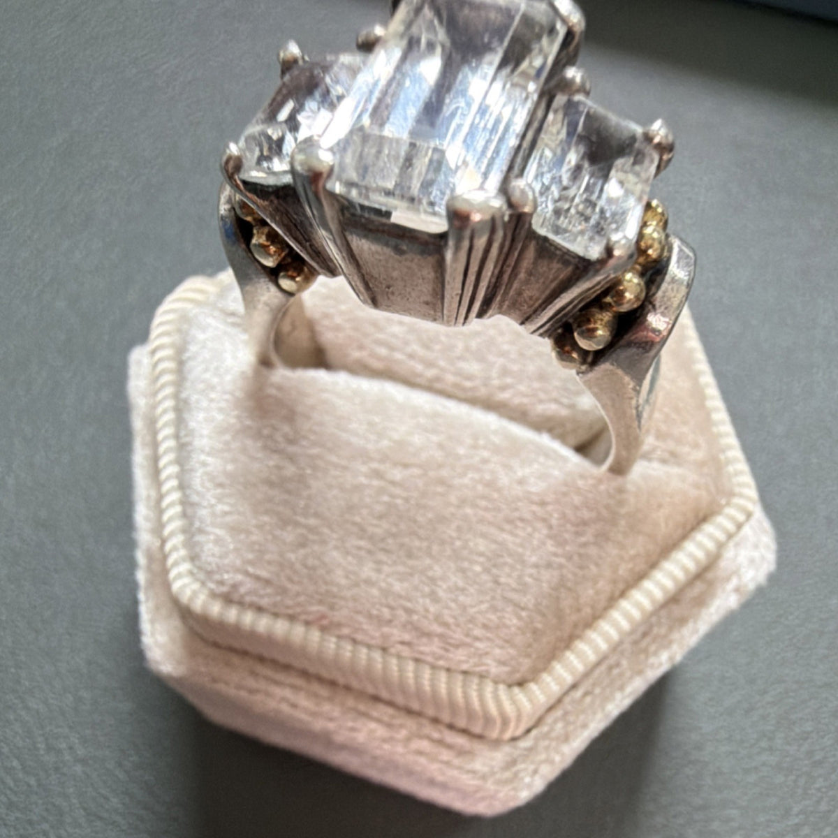 Stunning Lagos Caviar 18k Gold & 925 glacier Huge white topaz Emerald Cut Ring