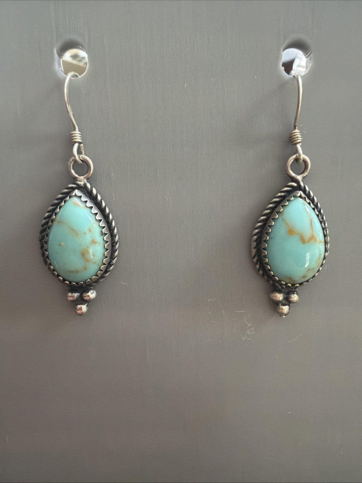 Vtg Native Sterling Silver 925 5 Star Oval Turquoise Tear Drop Earrings,