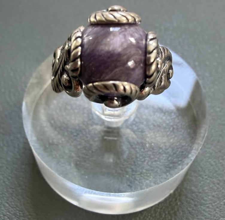 Carolyn Pollack Relios Scrollwork Sterling Silver Charoite Ball Bead Ring Sz 5