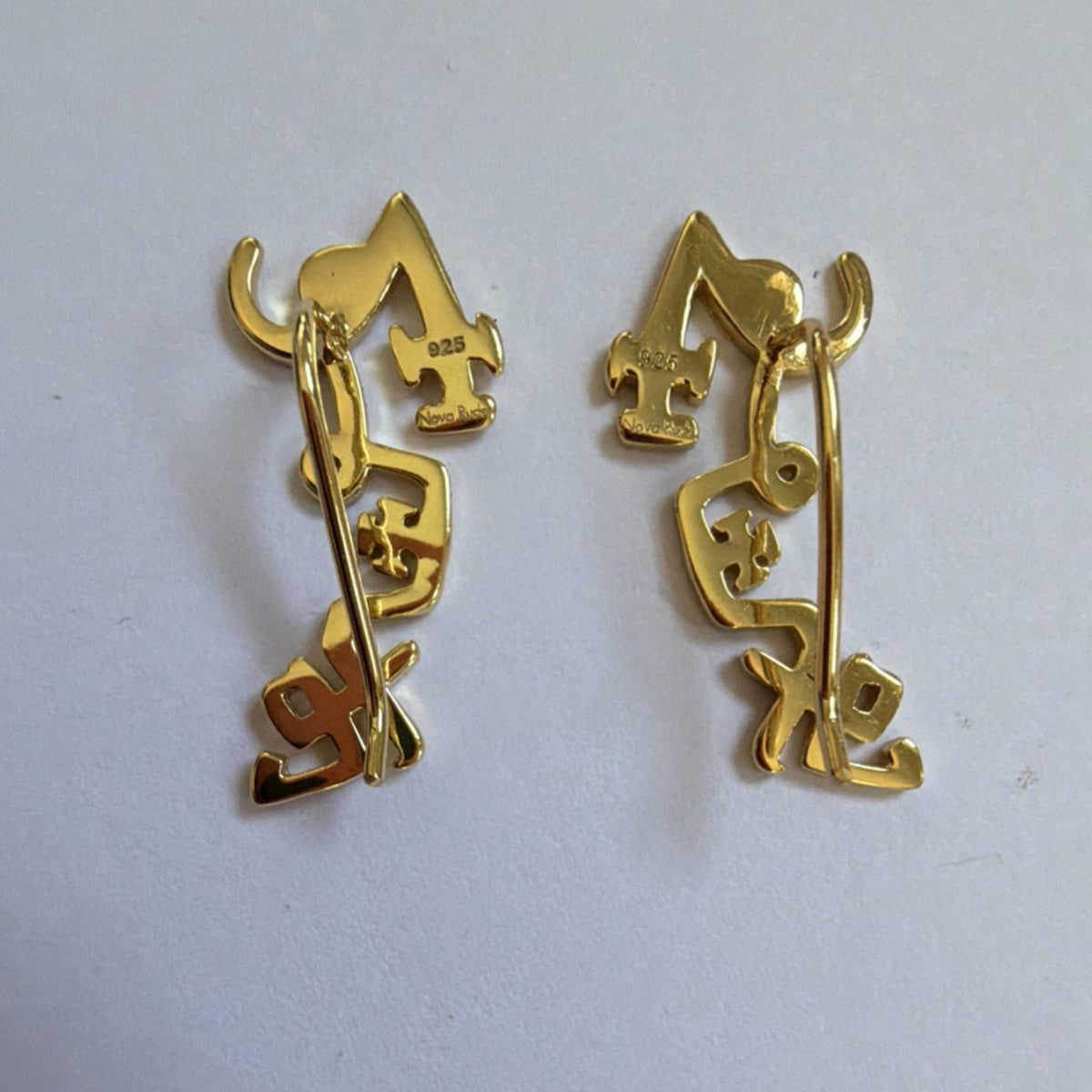 New Sterling Silver 925 18kt Gold plated Climber Earrings Hook Signed