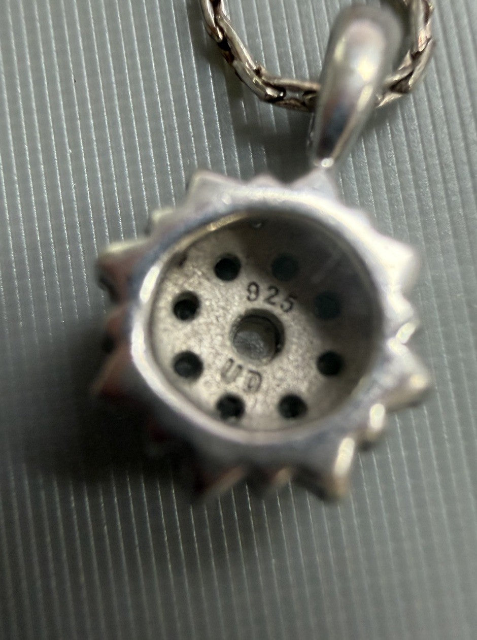 Macy's Diamond Flower Burst Cluster 18" Pendant Necklace Sterling Silver