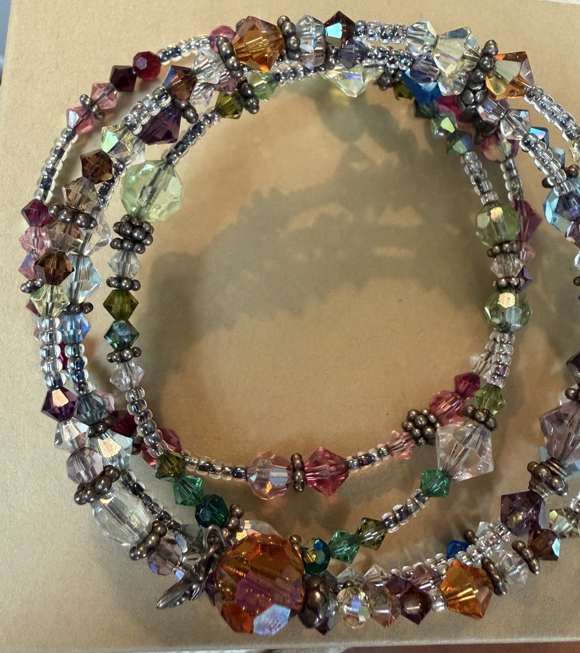 Multicolor Crystal Glass Bicone Beaded Wrap Bracelet No Clasp Stackable