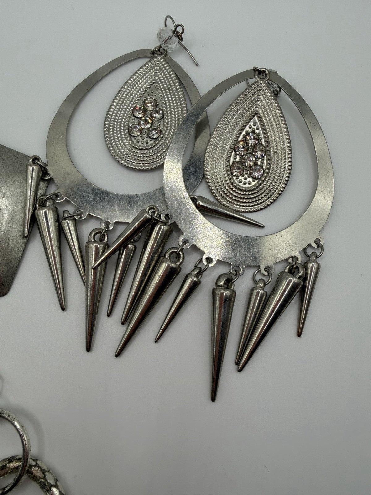 Lot Of 3 Silver Toned Statement Earrings Bundled Glam