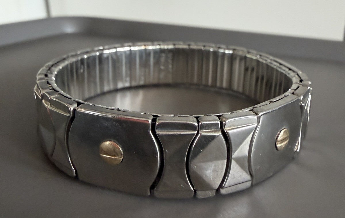 Milor Italy Stainless Steel & 14K YG Stretch Flex Bracelet