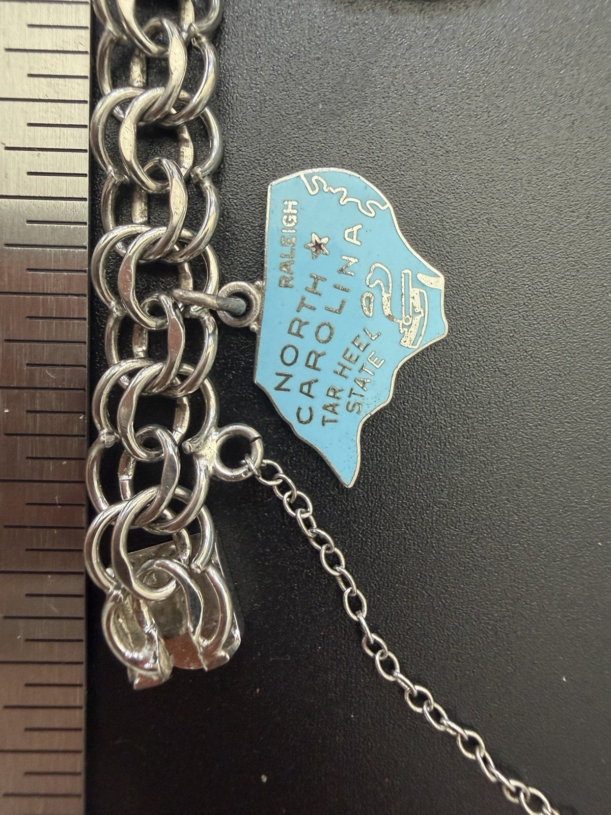 Vintage ELCO Sterling Silver Enamel State Souvenir Charm Bracelet 5 Charms 7.5