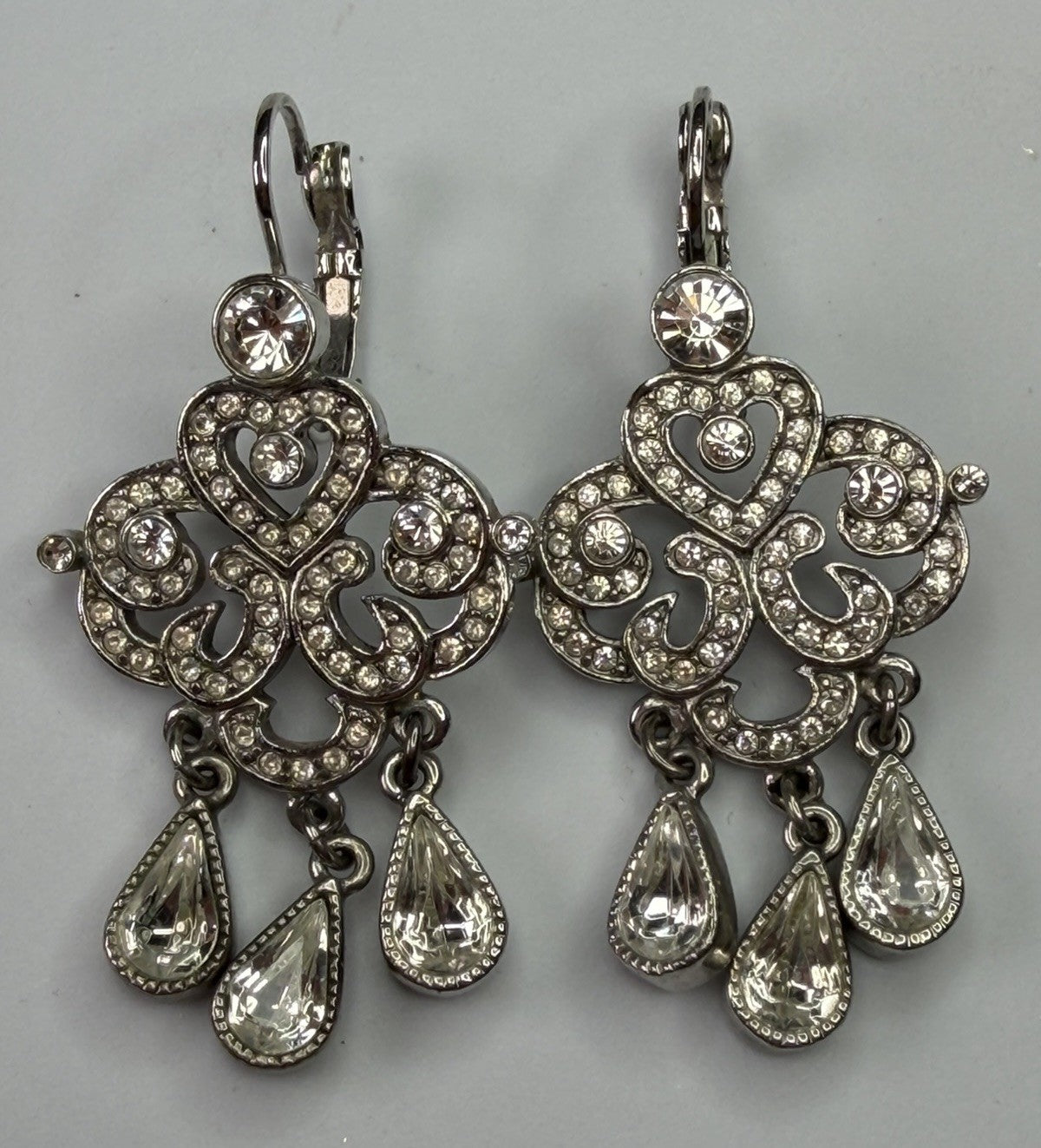 Vintage Joan Rivers Chandelier Silver Tone and Rhinestone Dangle Earrings