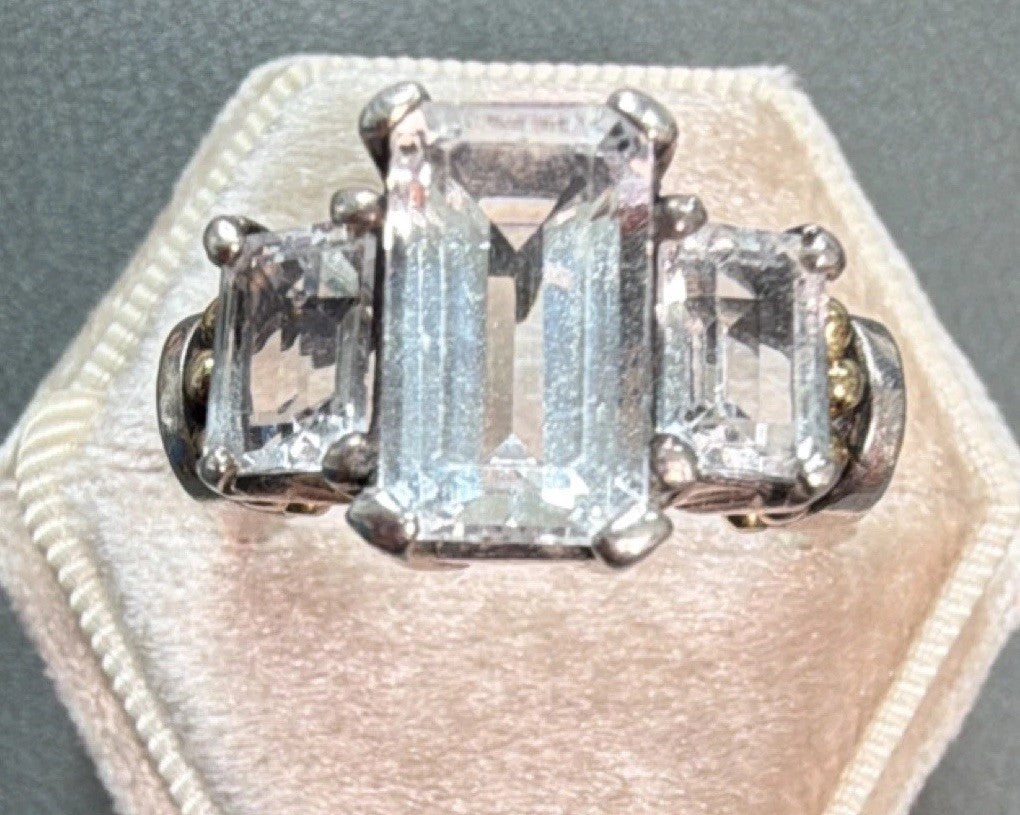 Stunning Lagos Caviar 18k Gold & 925 glacier Huge white topaz Emerald Cut Ring