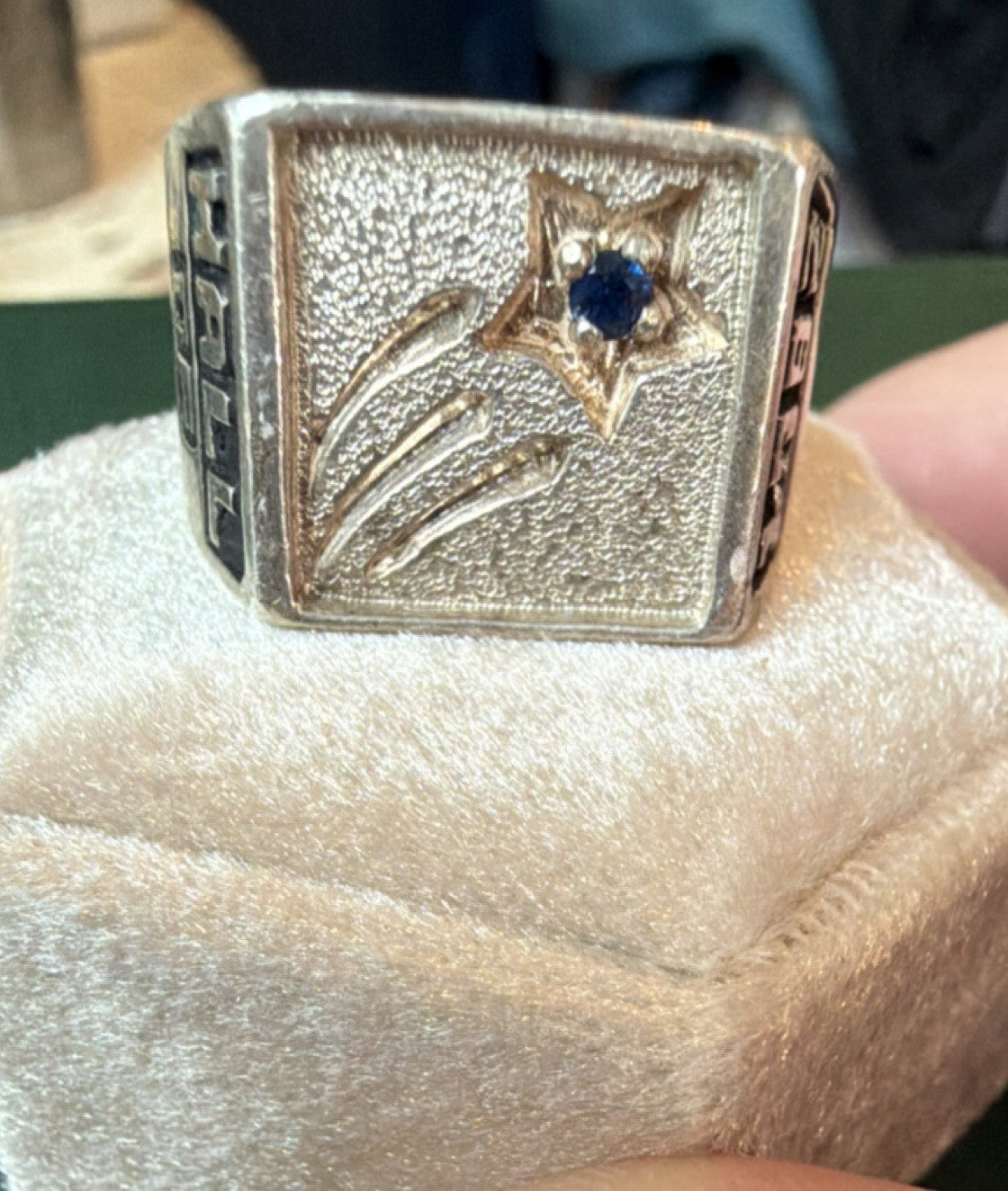 Vintage Hall of Fame Sterling Silver Blue Sapphire Star Ring Size 10 Engraved
