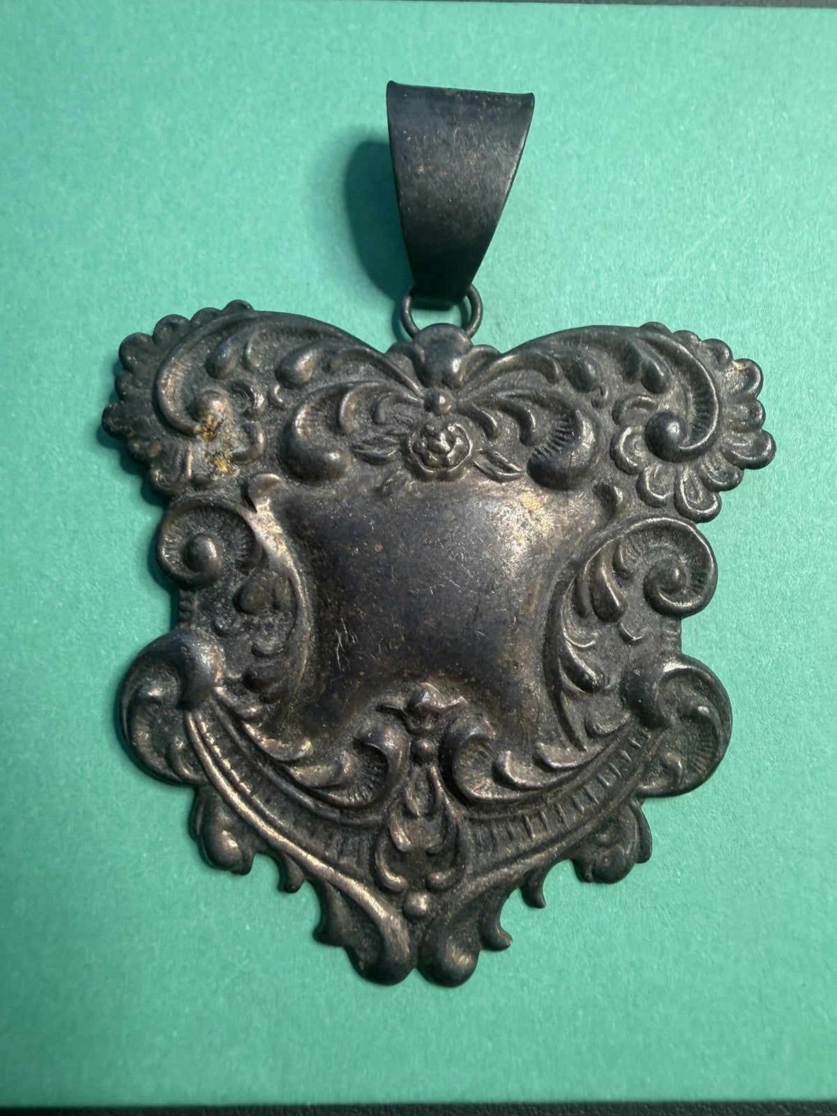 Vintage Beautiful Ornate Luggage Tag Pendant Sterling Silver 925