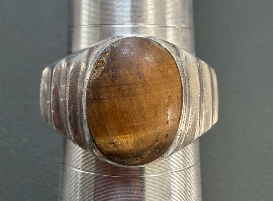 Vintage Mexico Men’s 925 Sterling Silver Tiger’s Eye Ring Size 11  Men’s 15.2g